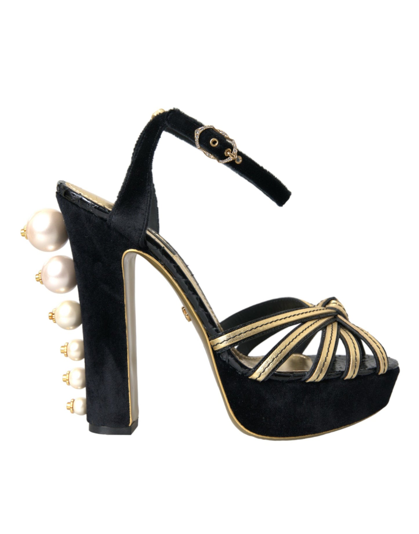 Dolce & Gabbana Zapatos Sandalias De Tacón Con Adornos En Oro Negro