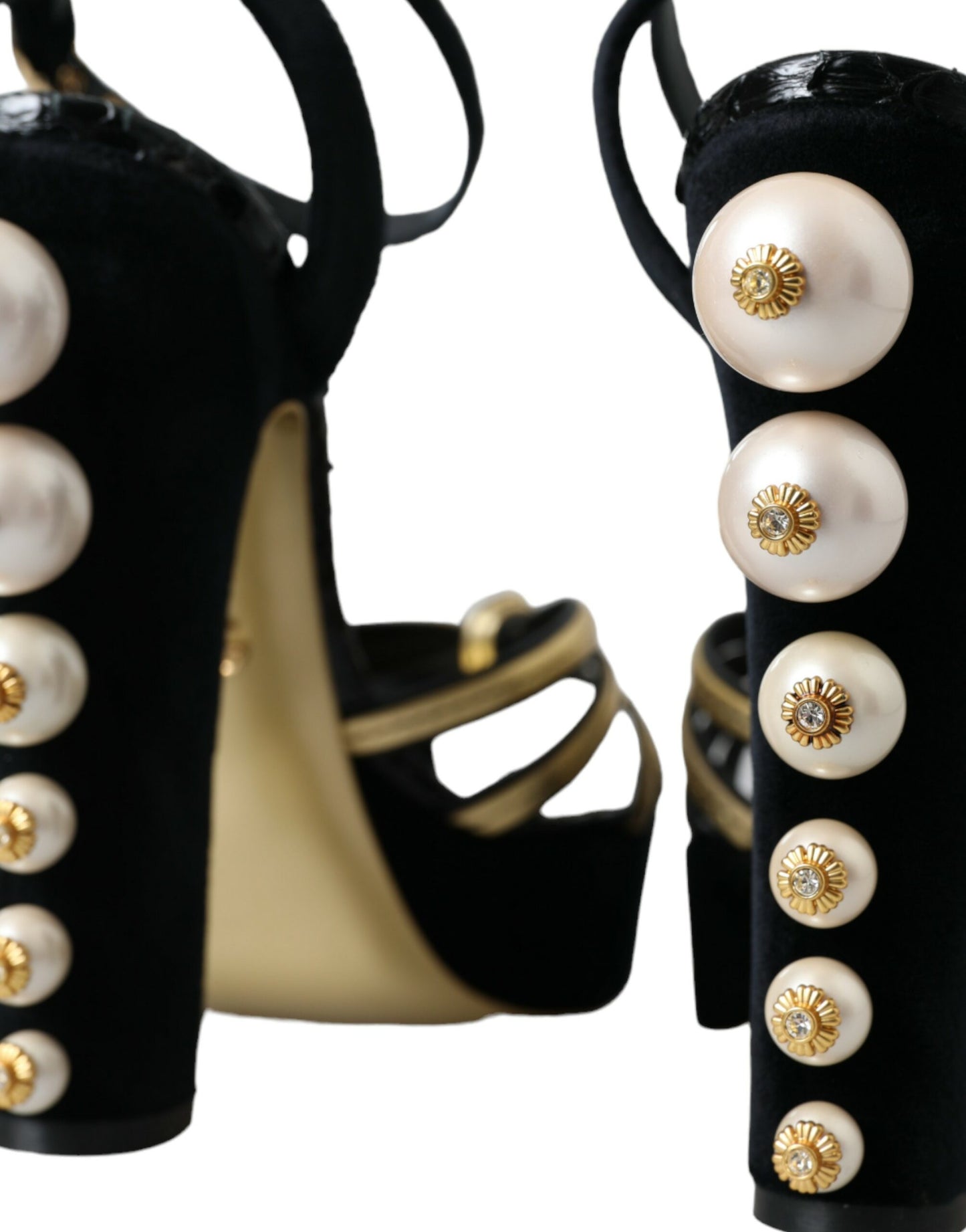 Dolce & Gabbana Zapatos Sandalias De Tacón Con Adornos En Oro Negro