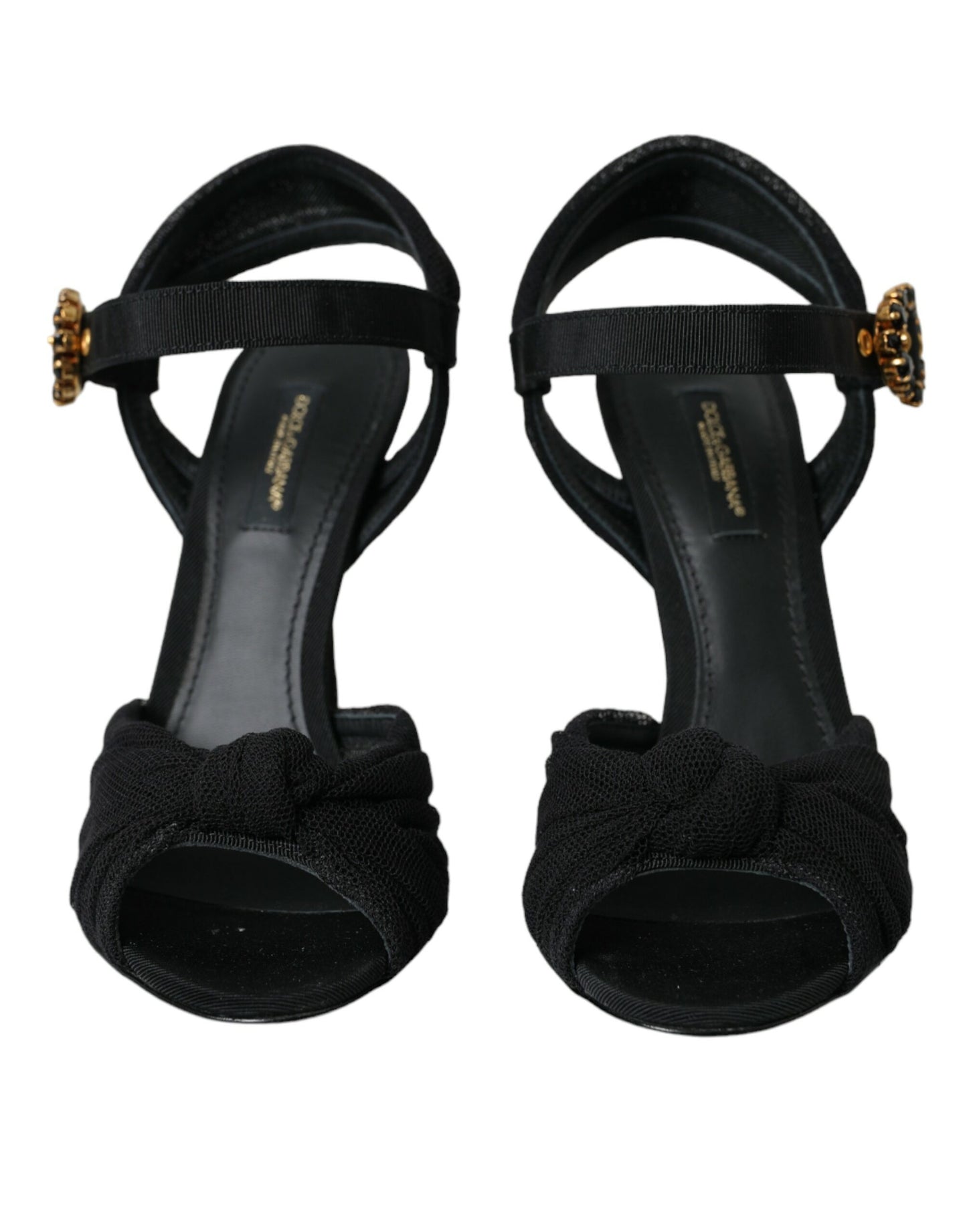 Dolce & Gabbana Sandalias de tacón con adornos de ante negro Zapatos