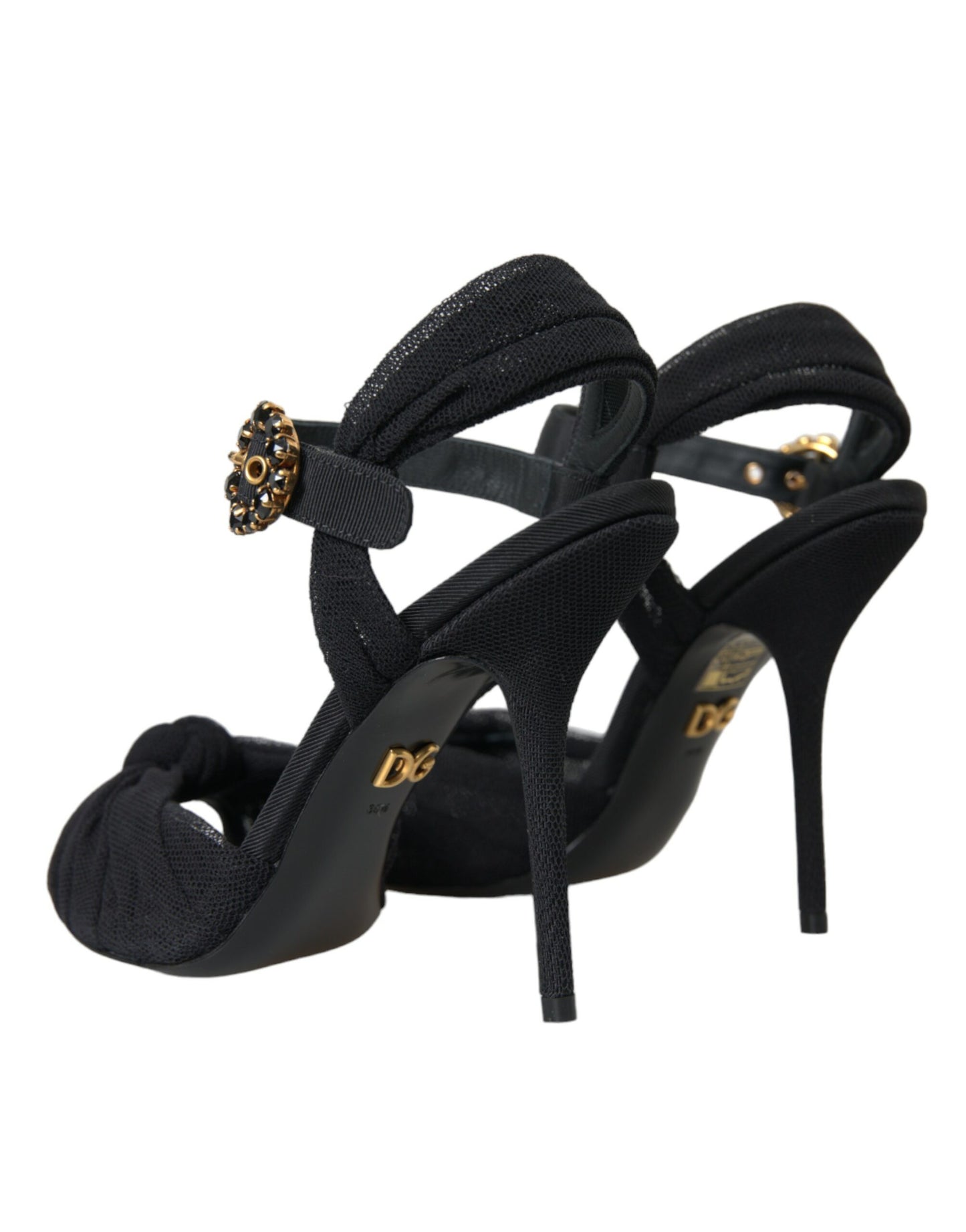 Dolce & Gabbana Sandalias de tacón con adornos de ante negro Zapatos