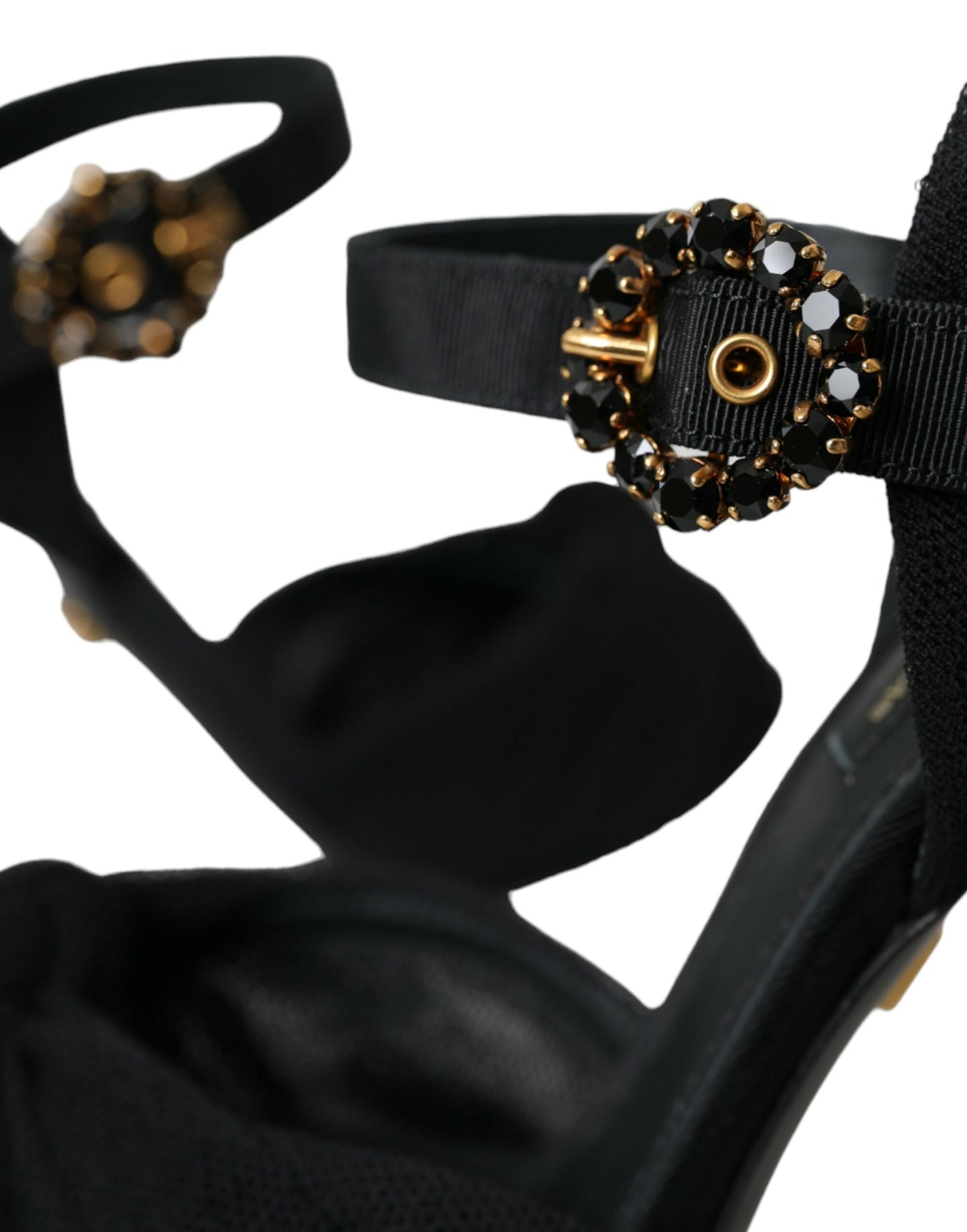Dolce & Gabbana Sandalias de tacón con adornos de ante negro Zapatos