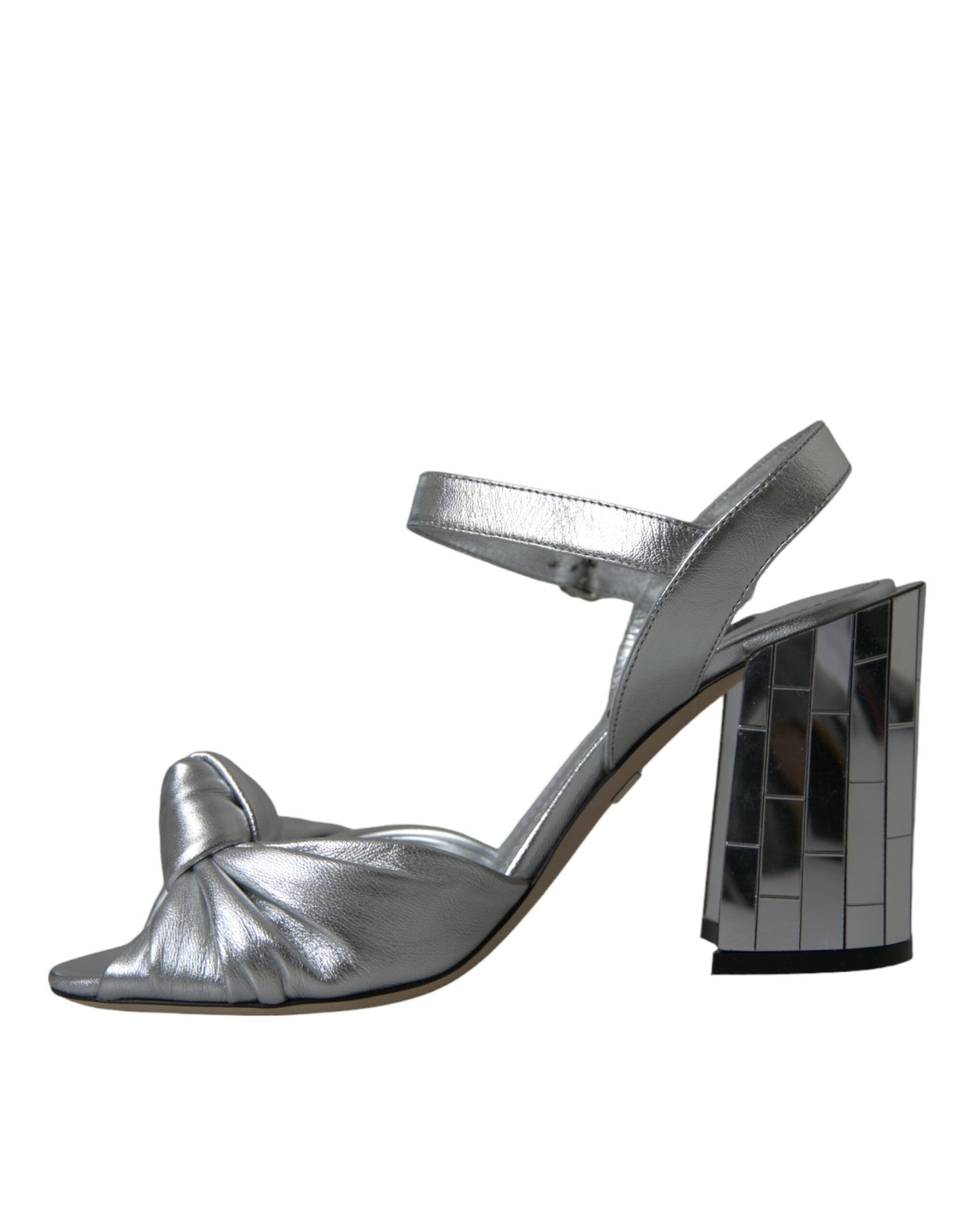 Dolce & Gabbana Zapatos sandalias con tacón de piel de cordero plateada