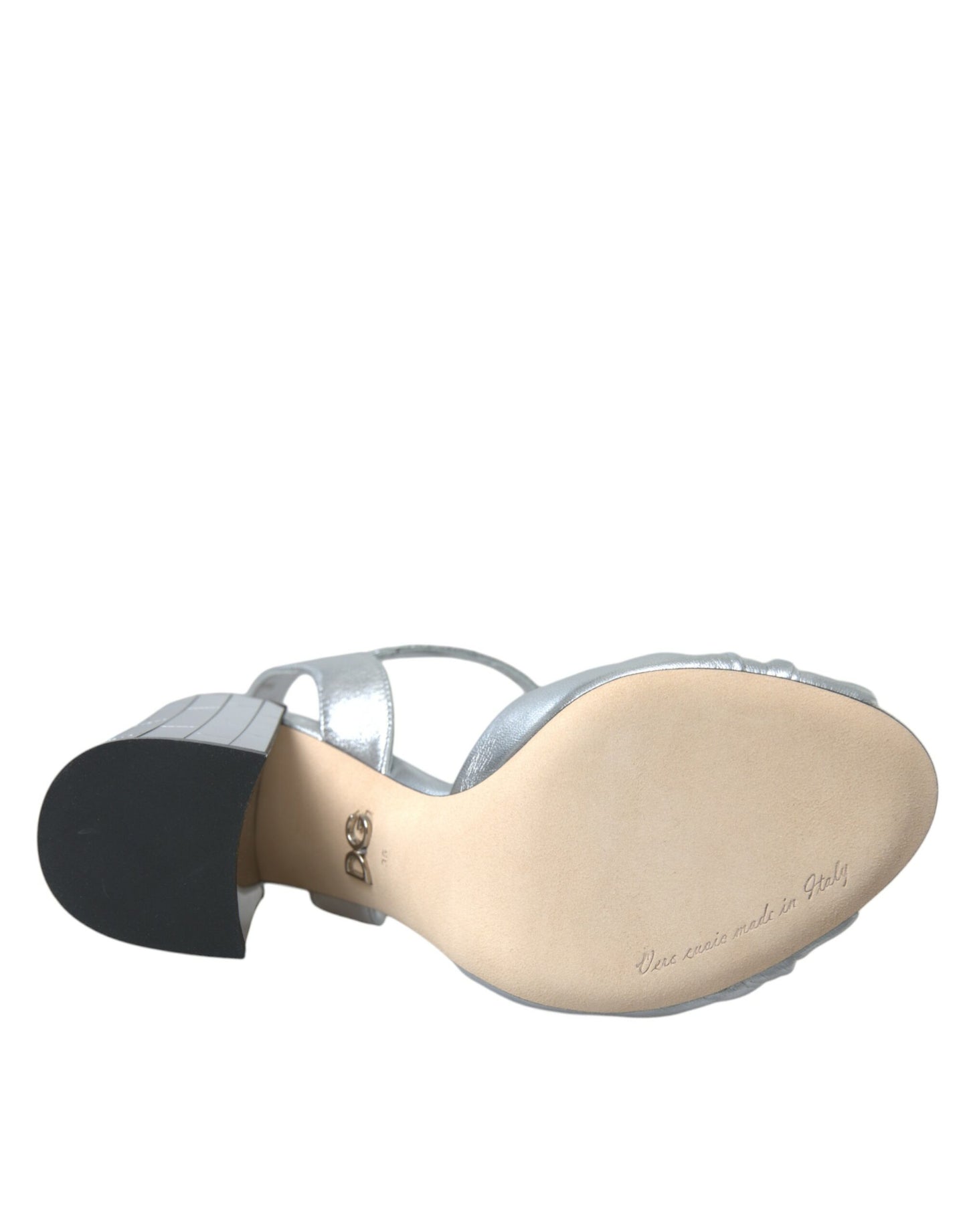 Dolce & Gabbana Zapatos sandalias con tacón de piel de cordero plateada
