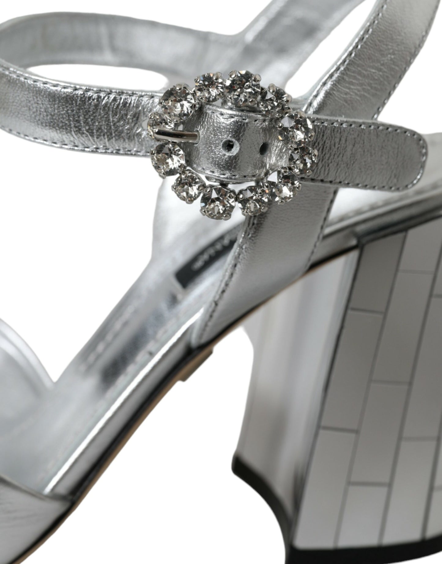 Dolce & Gabbana Zapatos sandalias con tacón de piel de cordero plateada