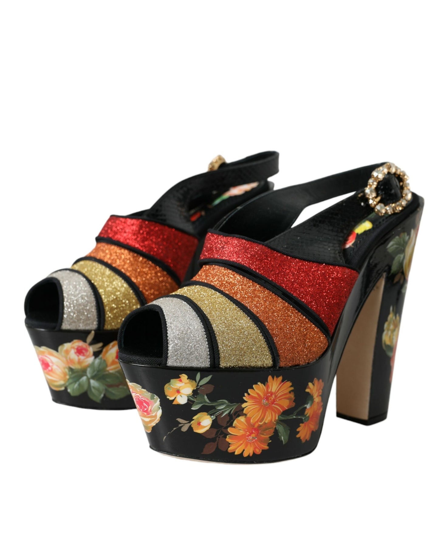Dolce & Gabbana Sandalias con plataforma con cristales florales multicolores Zapatos