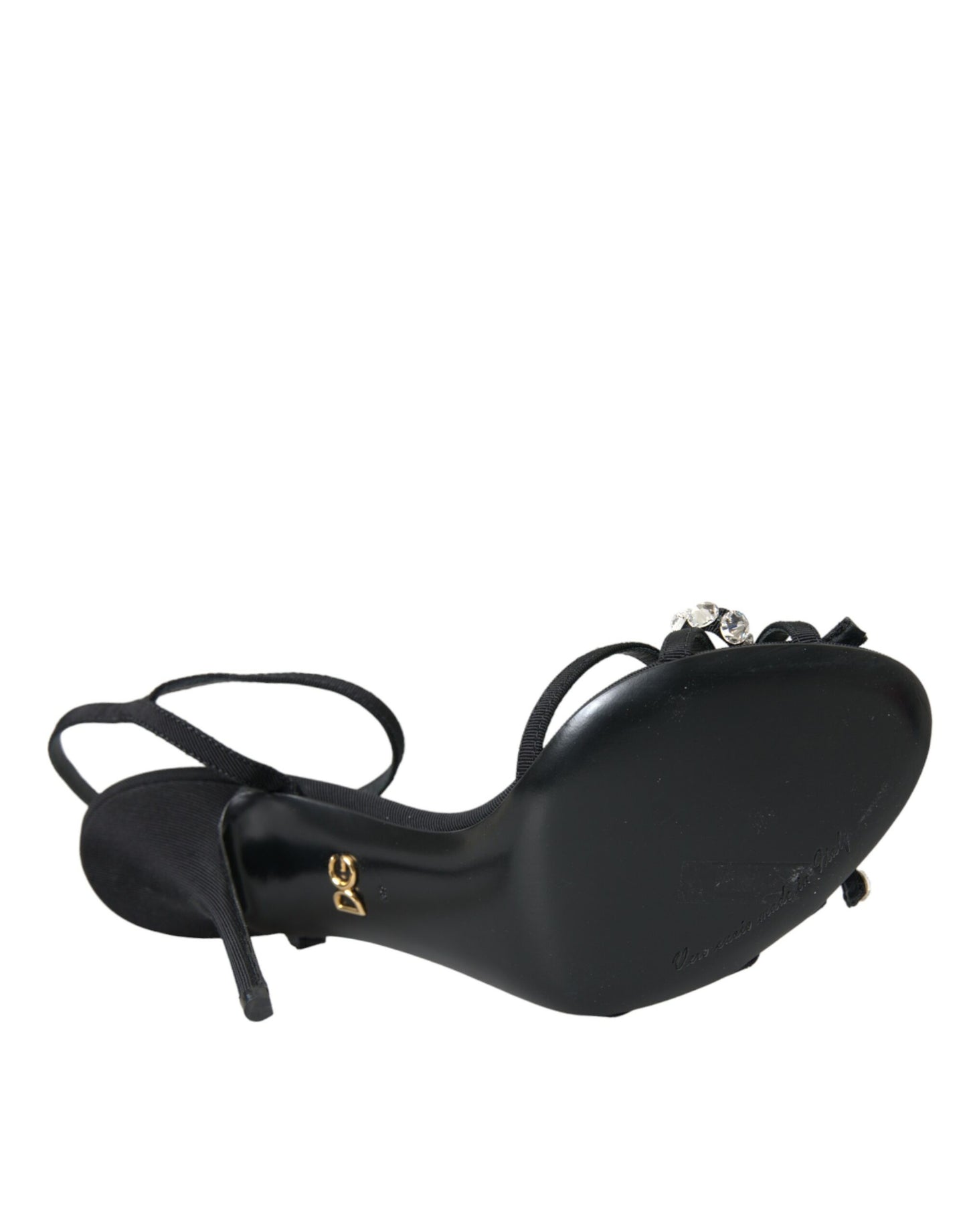 Dolce & Gabbana Sandalias de tacón con lazo de cristal de viscosa negra Zapatos
