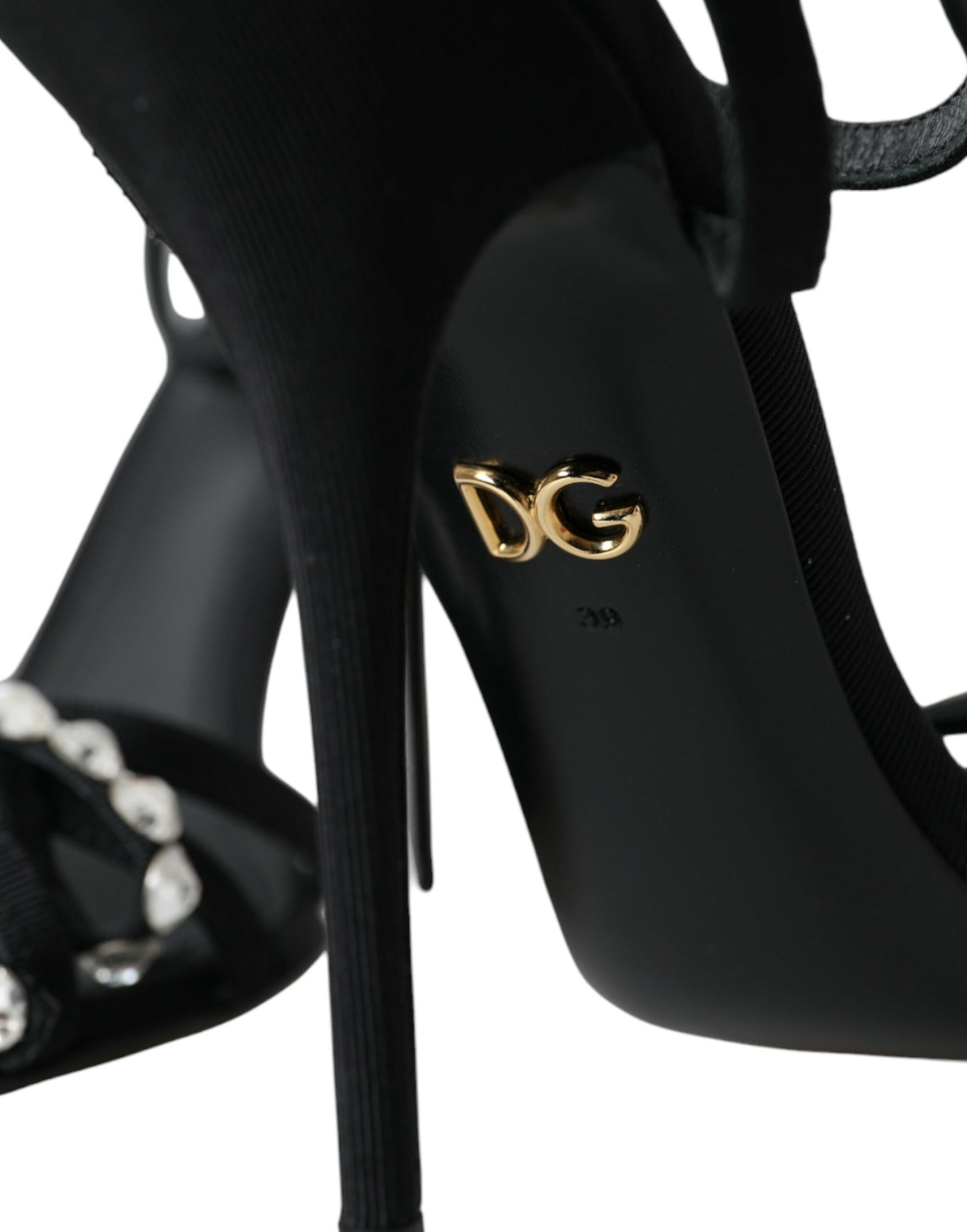 Dolce & Gabbana Sandalias de tacón con lazo de cristal de viscosa negra Zapatos