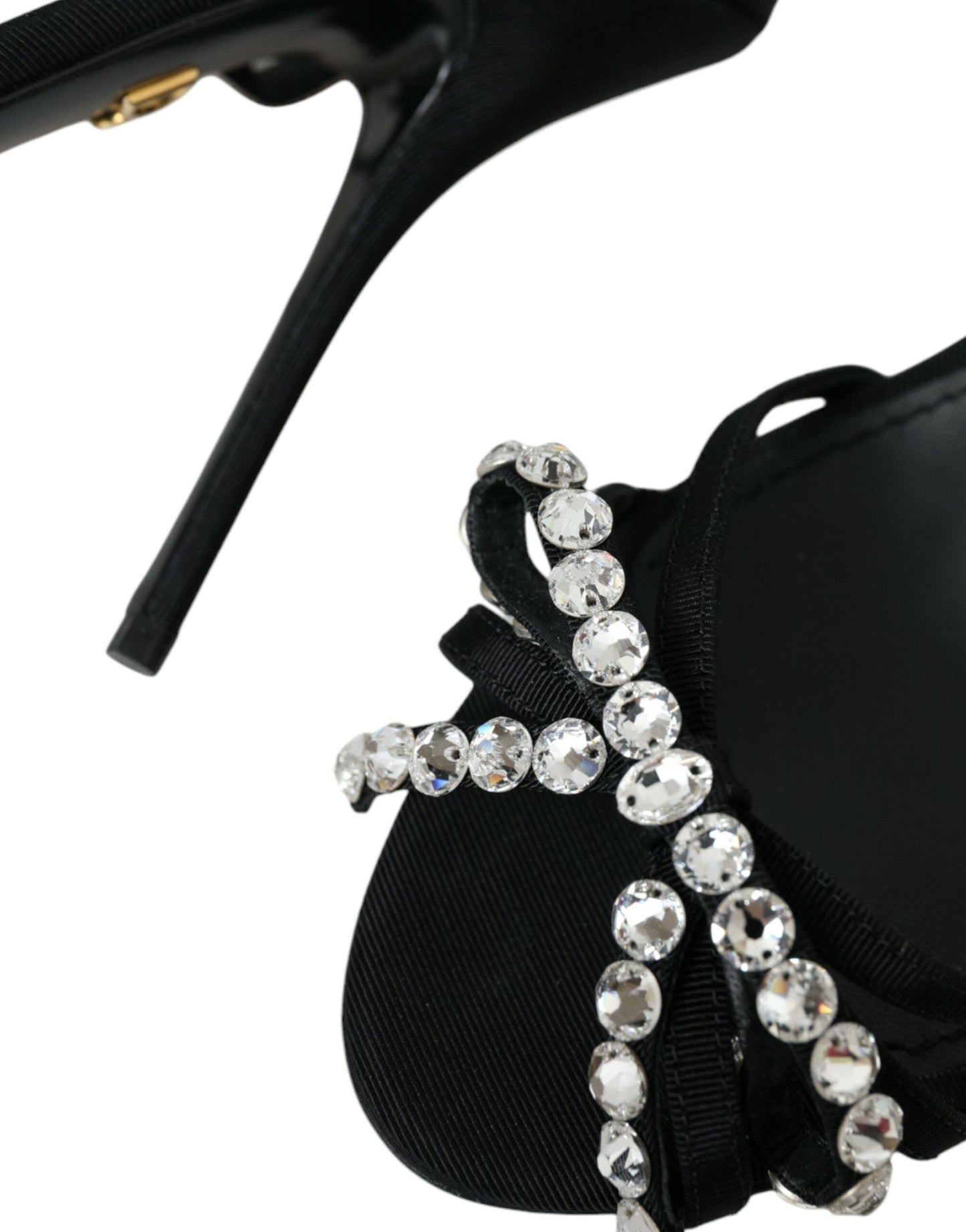 Dolce & Gabbana Sandalias de tacón con lazo de cristal de viscosa negra Zapatos