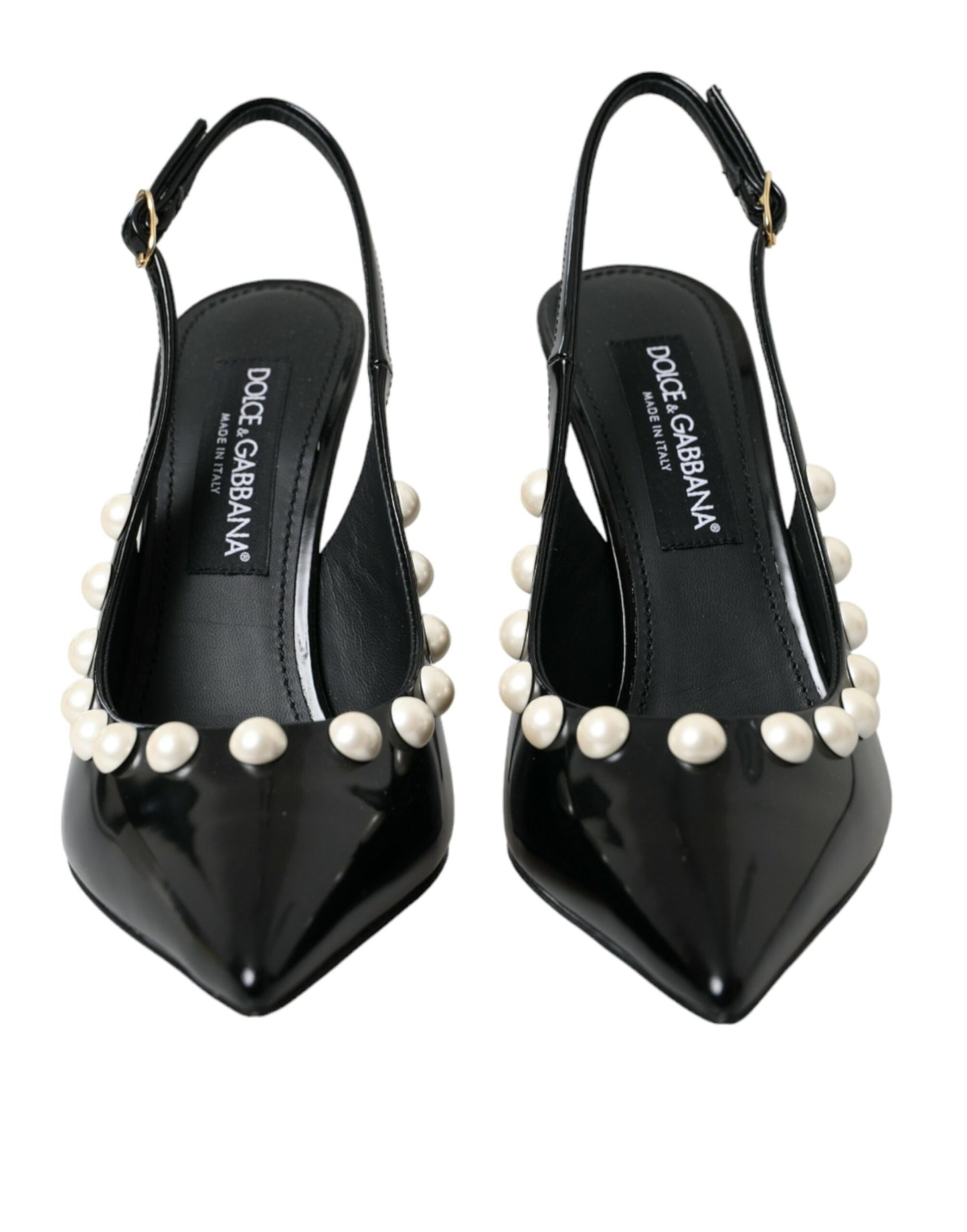 Dolce & Gabbana Zapatos destalonados con tacón de perlas de imitación de cuero negro