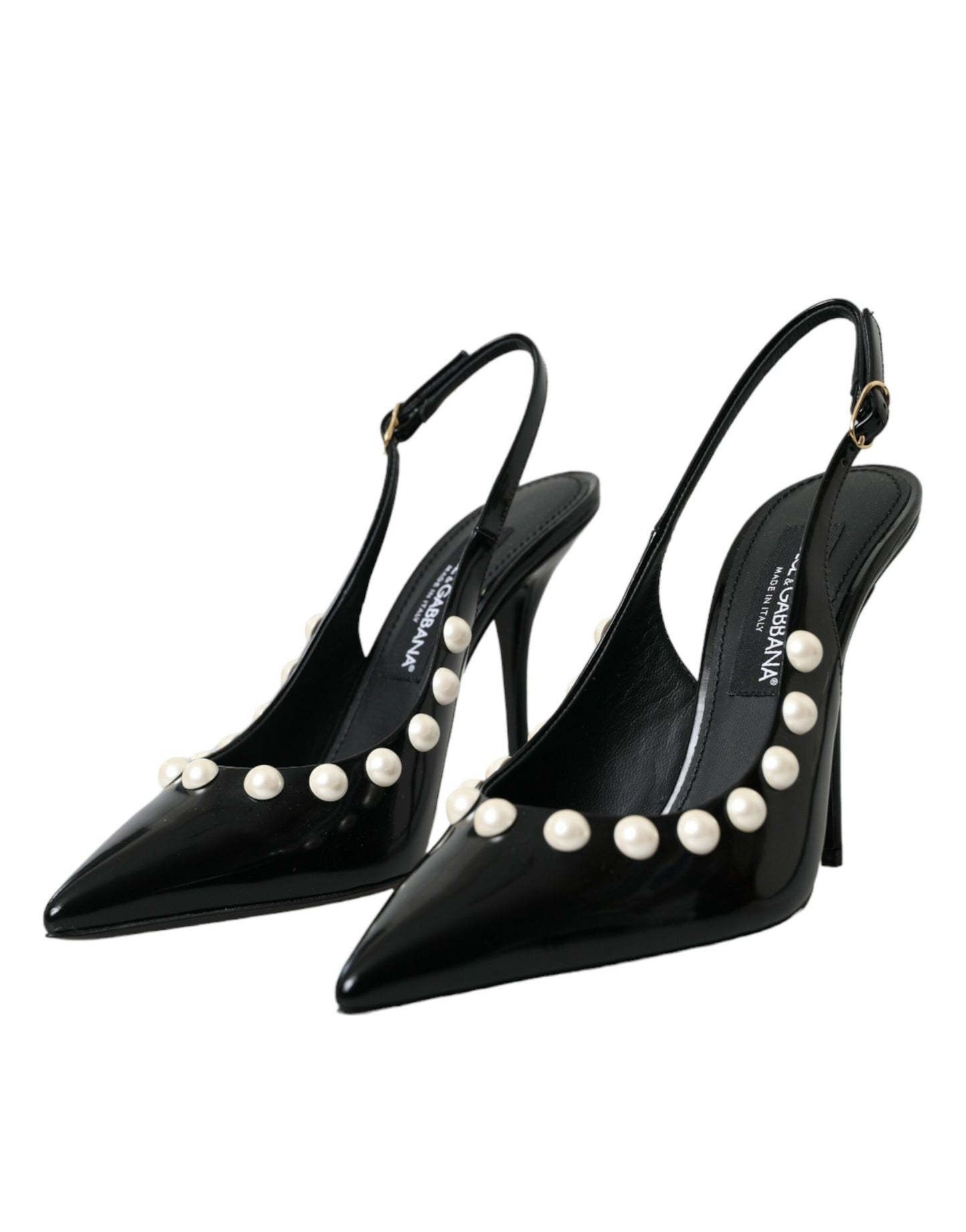 Dolce & Gabbana Zapatos destalonados con tacón de perlas de imitación de cuero negro