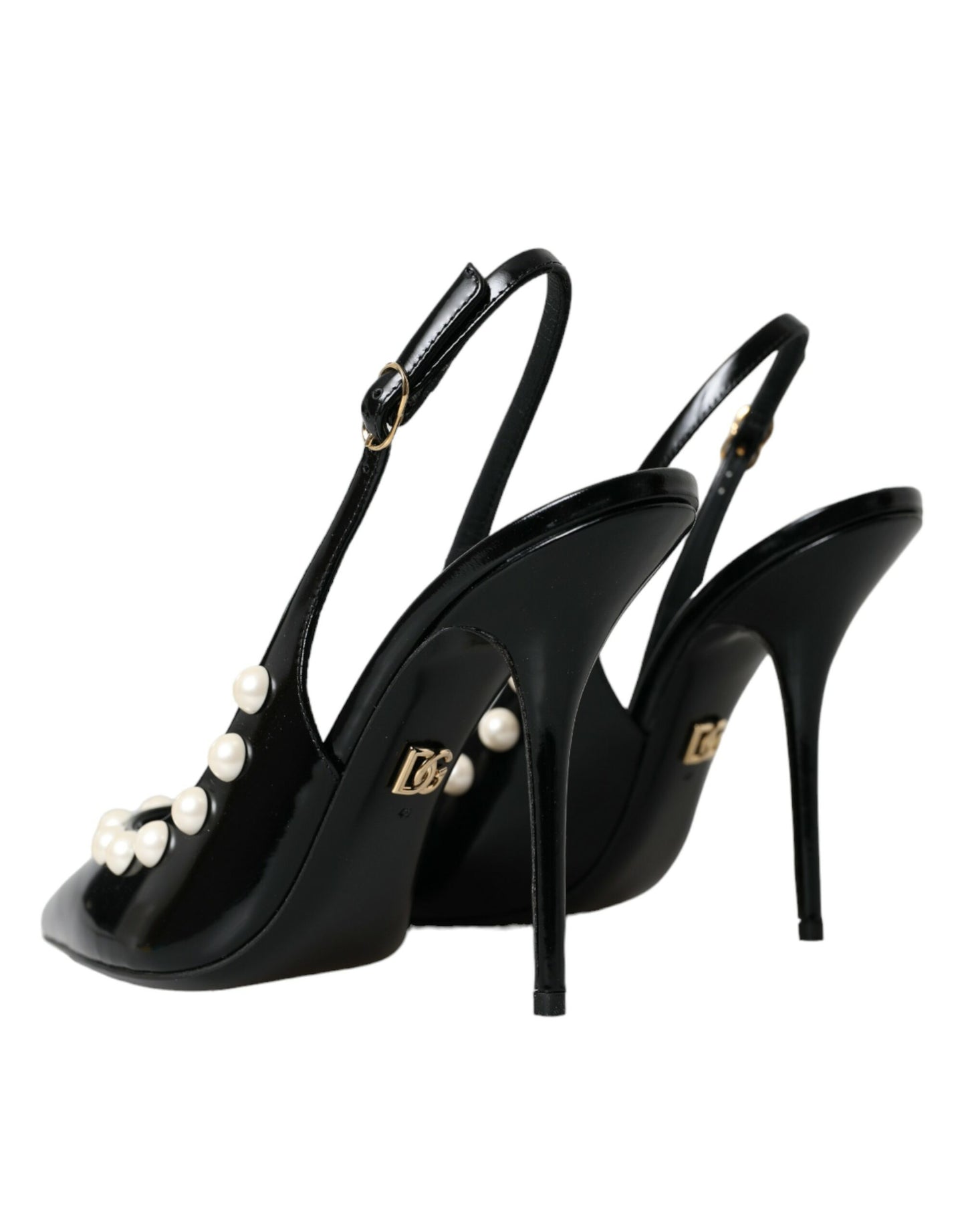 Dolce & Gabbana Zapatos destalonados con tacón de perlas de imitación de cuero negro