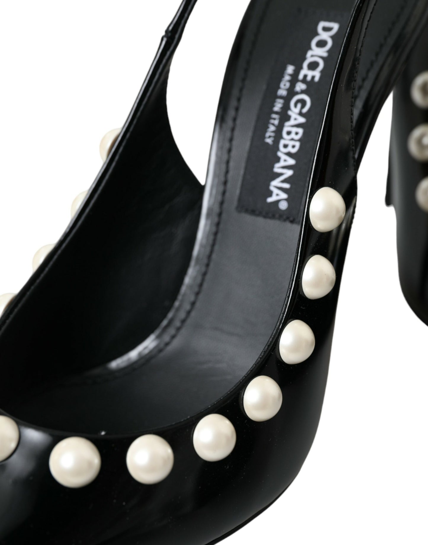 Dolce & Gabbana Zapatos destalonados con tacón de perlas de imitación de cuero negro