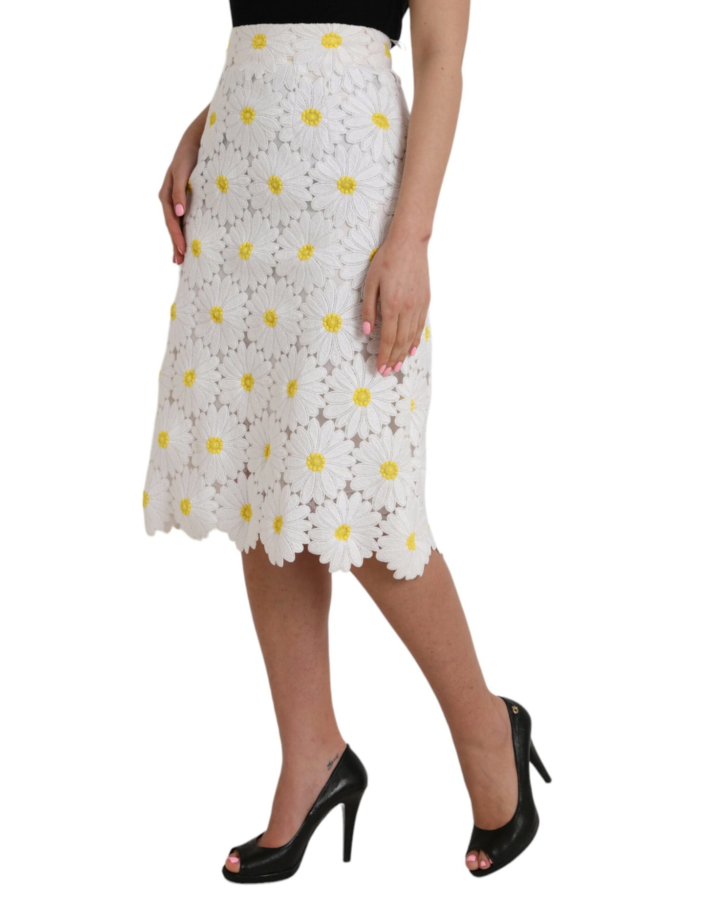 Dolce & Gabbana Falda lápiz recta de encaje con flores blancas