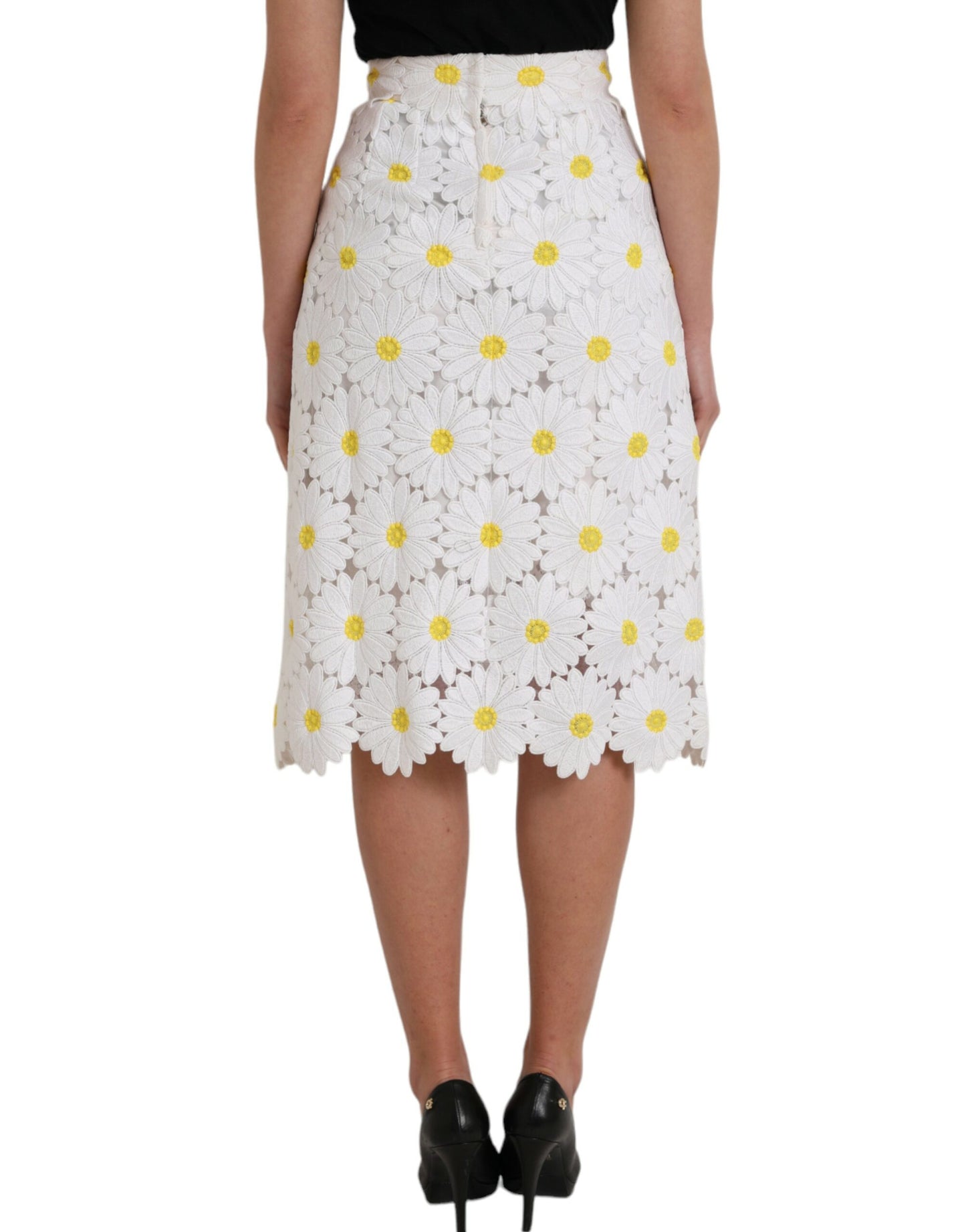Dolce & Gabbana Falda lápiz recta de encaje con flores blancas