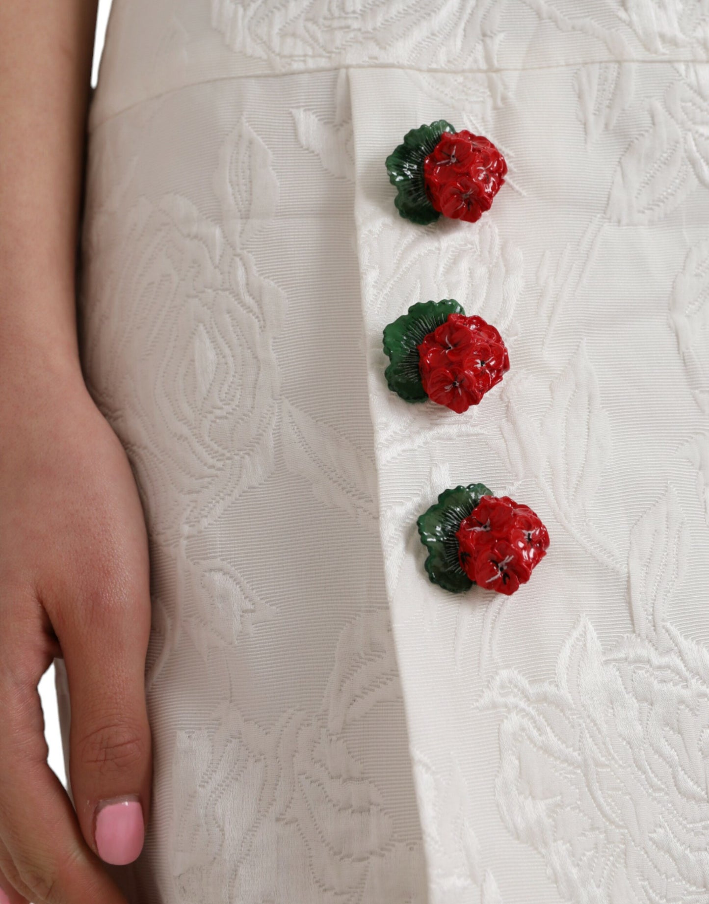 Dolce & Gabbana Minifalda con adornos de brocado floral blanco