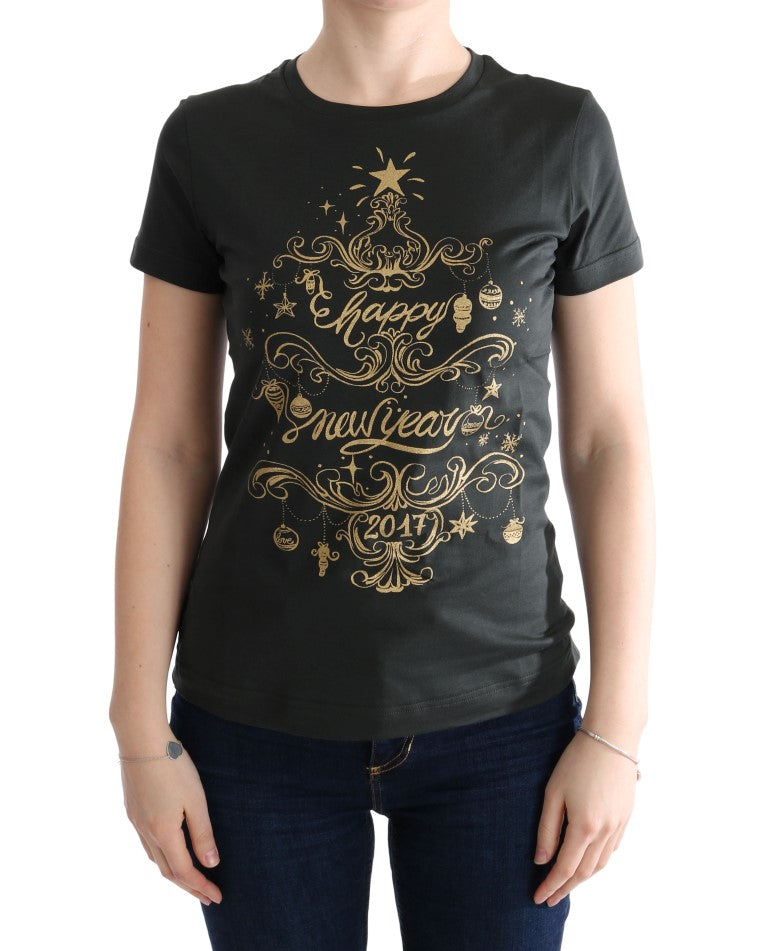 Dolce & Gabbana Camiseta de algodón verde esmeralda con estampado 2017