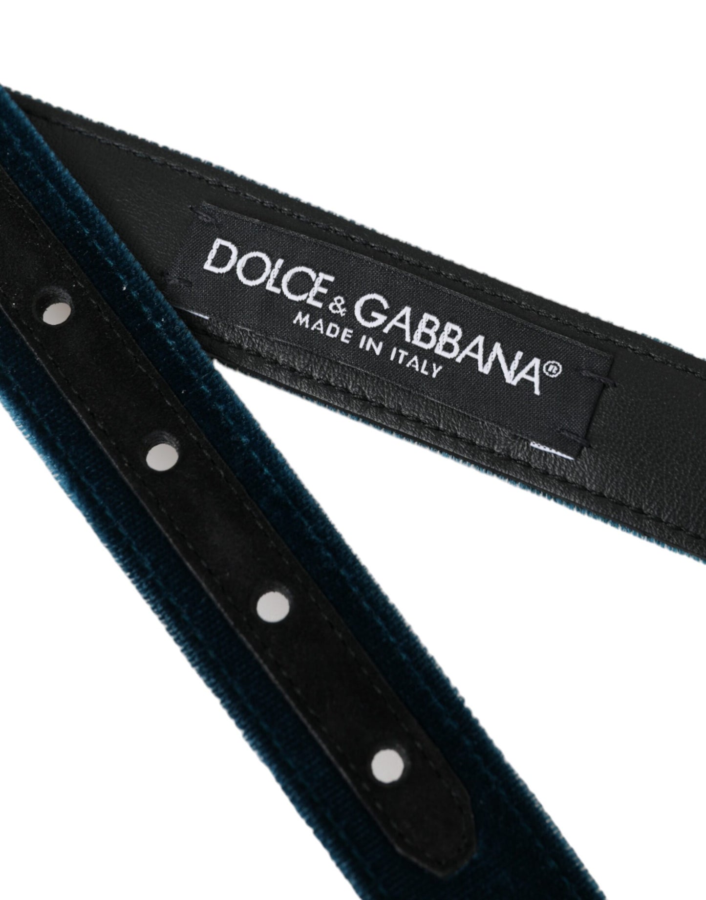 Dolce & Gabbana Cinturón con hebilla de metal plateado de cuero de terciopelo azul