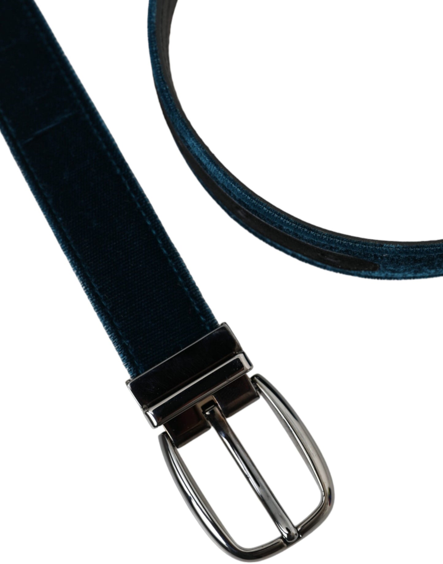 Dolce & Gabbana Cinturón con hebilla de metal plateado de cuero de terciopelo azul