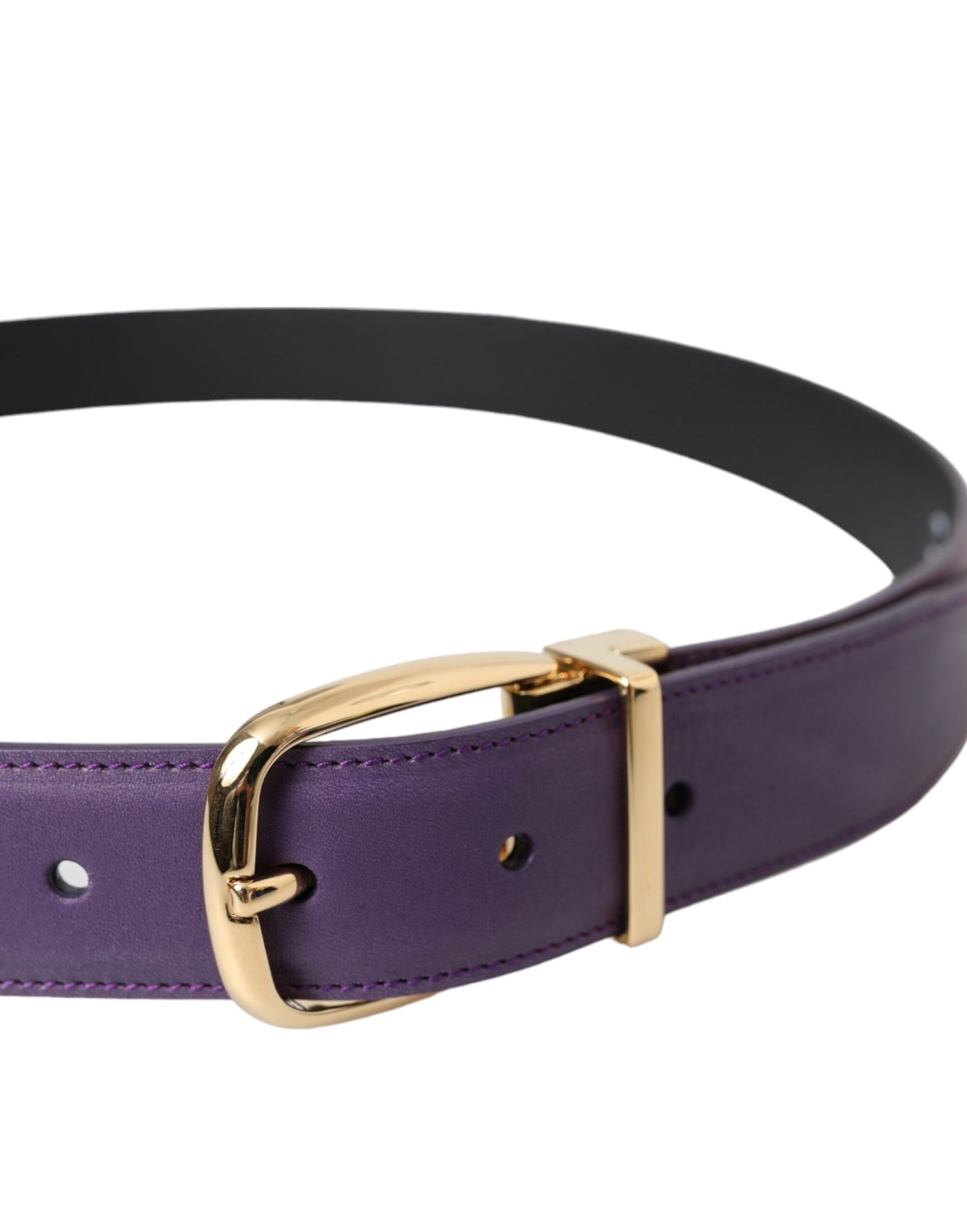 Dolce & Gabbana Cinturón Con Hebilla De Metal Dorado De Cuero Púrpura Hombre