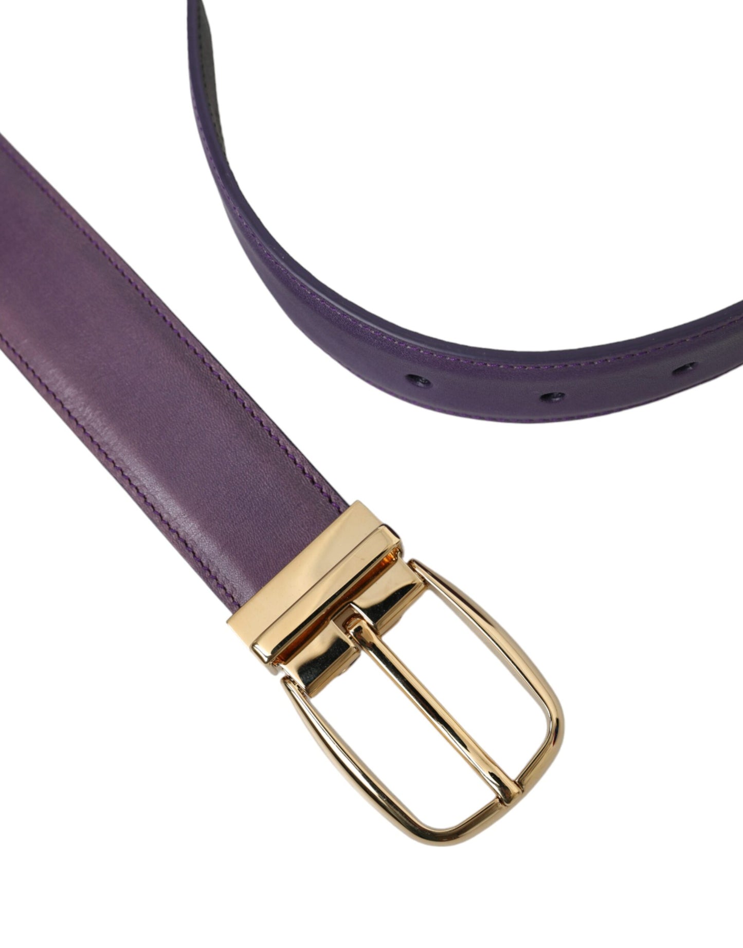 Dolce & Gabbana Cinturón Con Hebilla De Metal Dorado De Cuero Púrpura Hombre