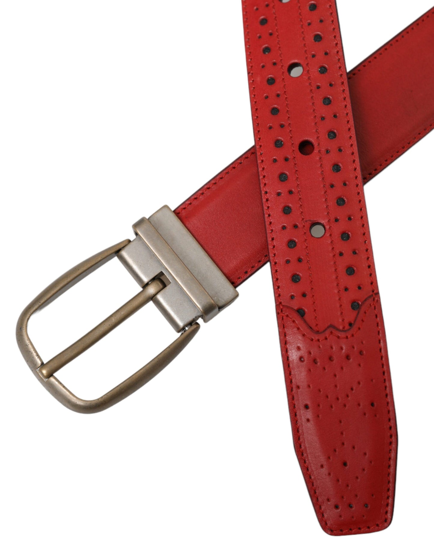 Dolce & Gabbana Cinturón Rojo De Piel Perforada Con Hebilla De Metal Hombre