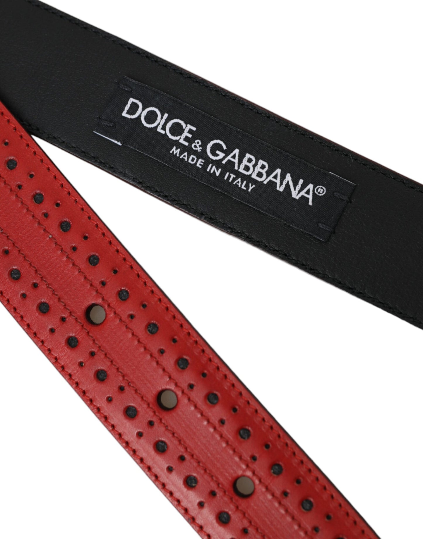 Dolce & Gabbana Cinturón Rojo De Piel Perforada Con Hebilla De Metal Hombre