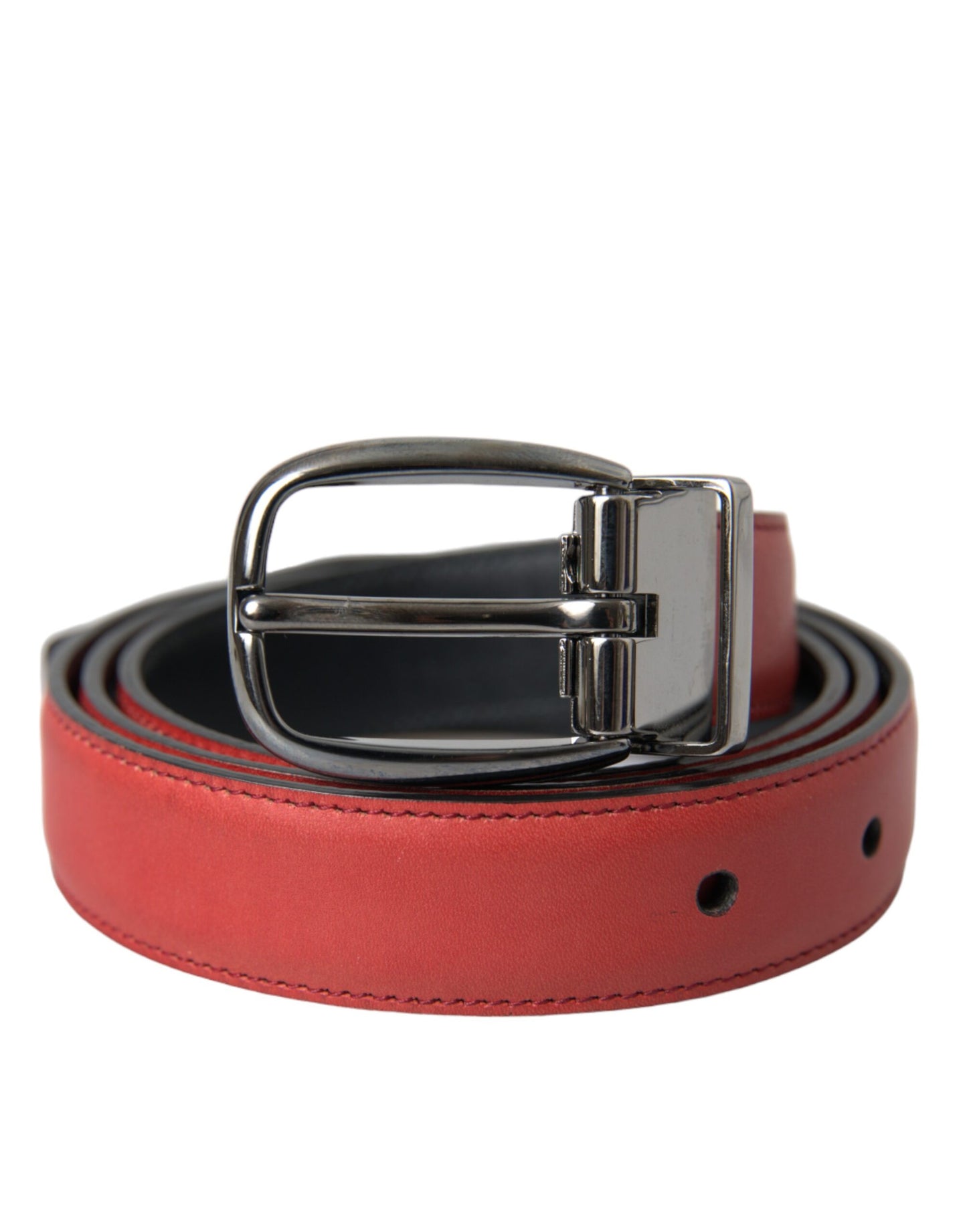 Dolce & Gabbana Cinturón De Cuero Rojo Con Hebilla De Metal Plateado Hombre