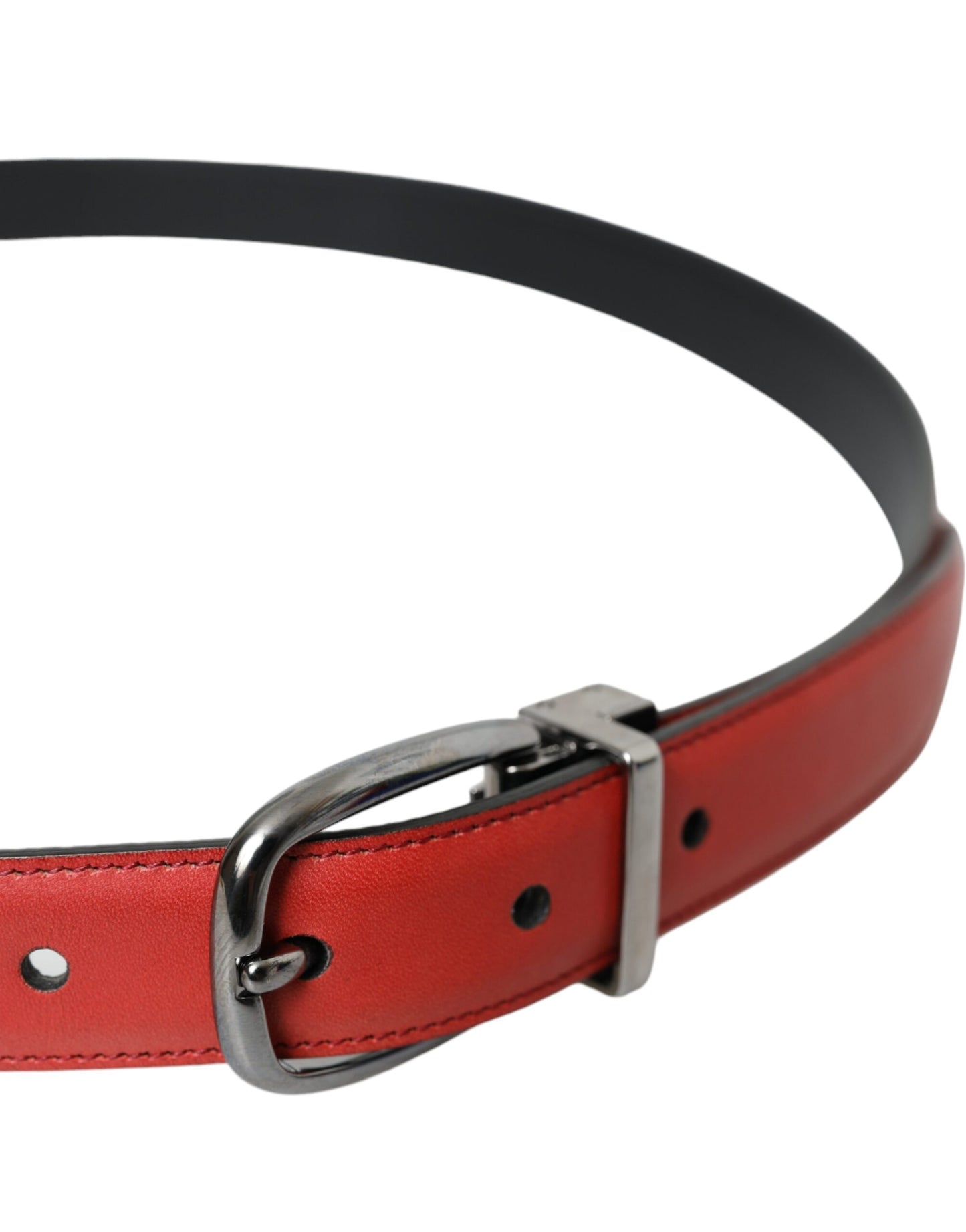 Dolce & Gabbana Cinturón De Cuero Rojo Con Hebilla De Metal Plateado Hombre