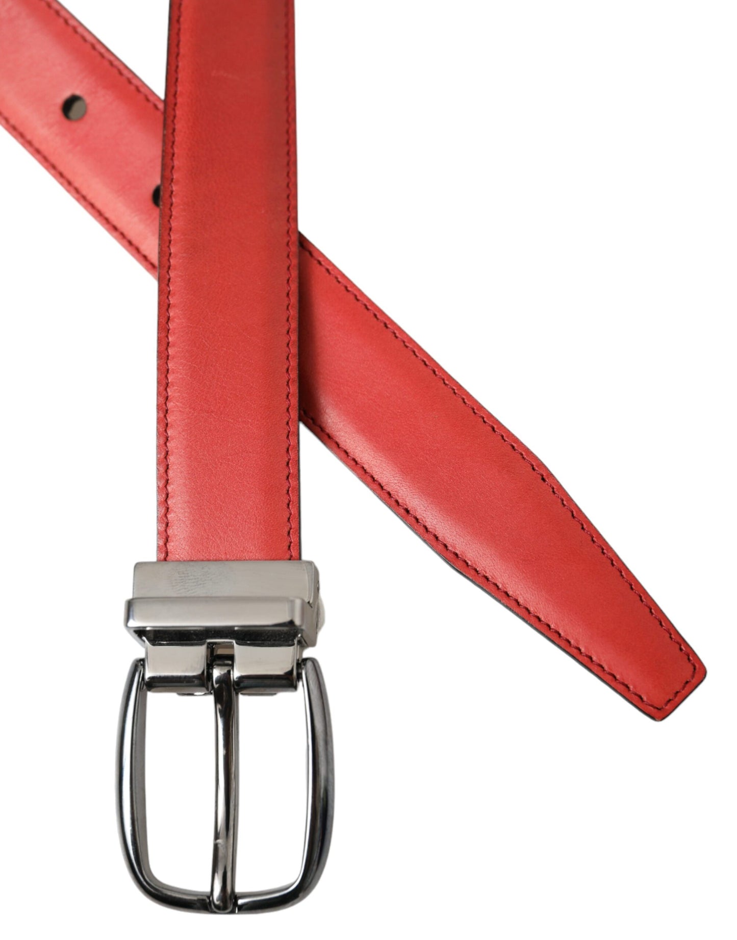 Dolce & Gabbana Cinturón De Cuero Rojo Con Hebilla De Metal Plateado Hombre