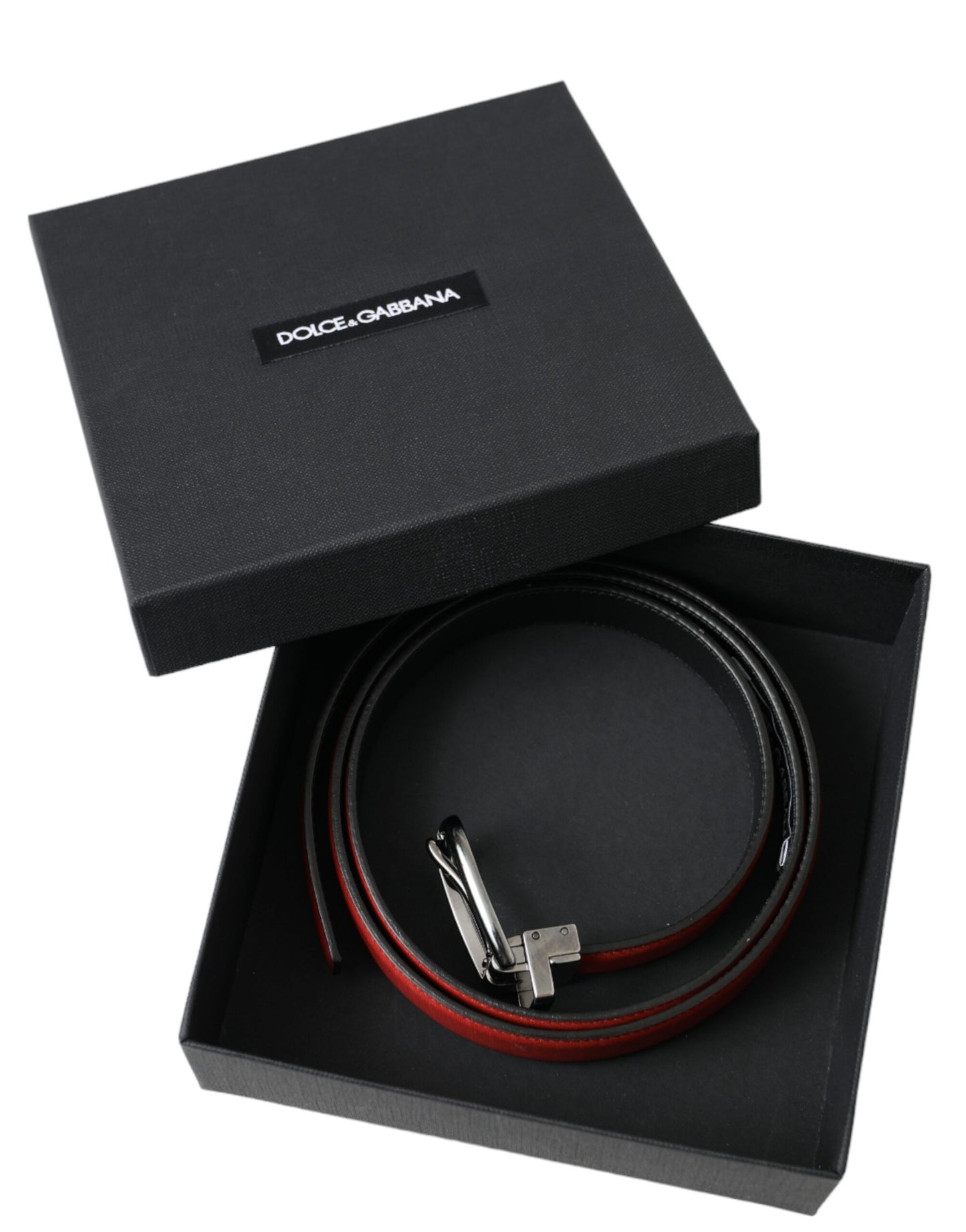 Dolce & Gabbana Cinturón De Cuero Rojo Con Hebilla De Metal Plateado Hombre