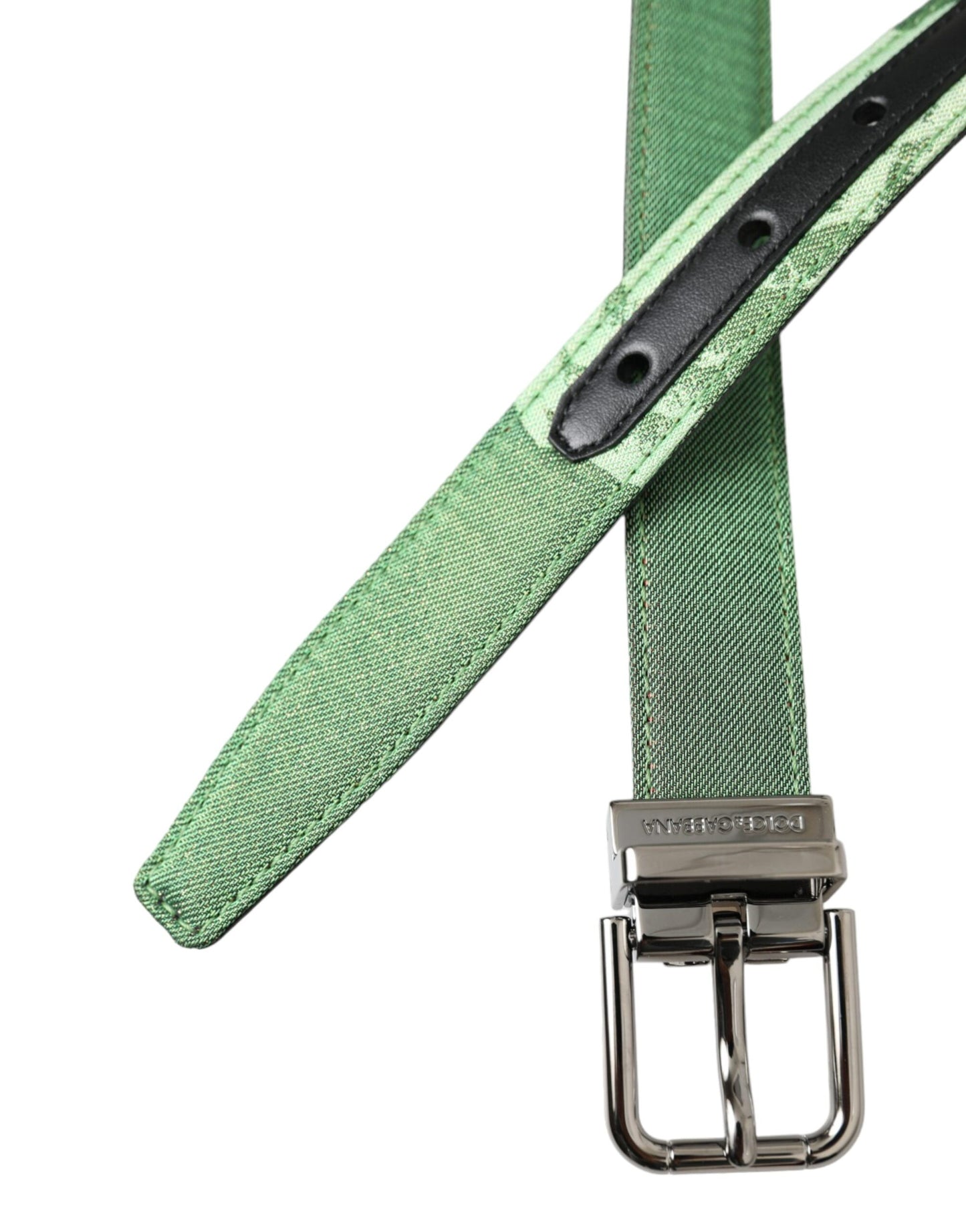 Dolce & Gabbana Cinturón con hebilla de metal plateado en jacquard de cuero verde