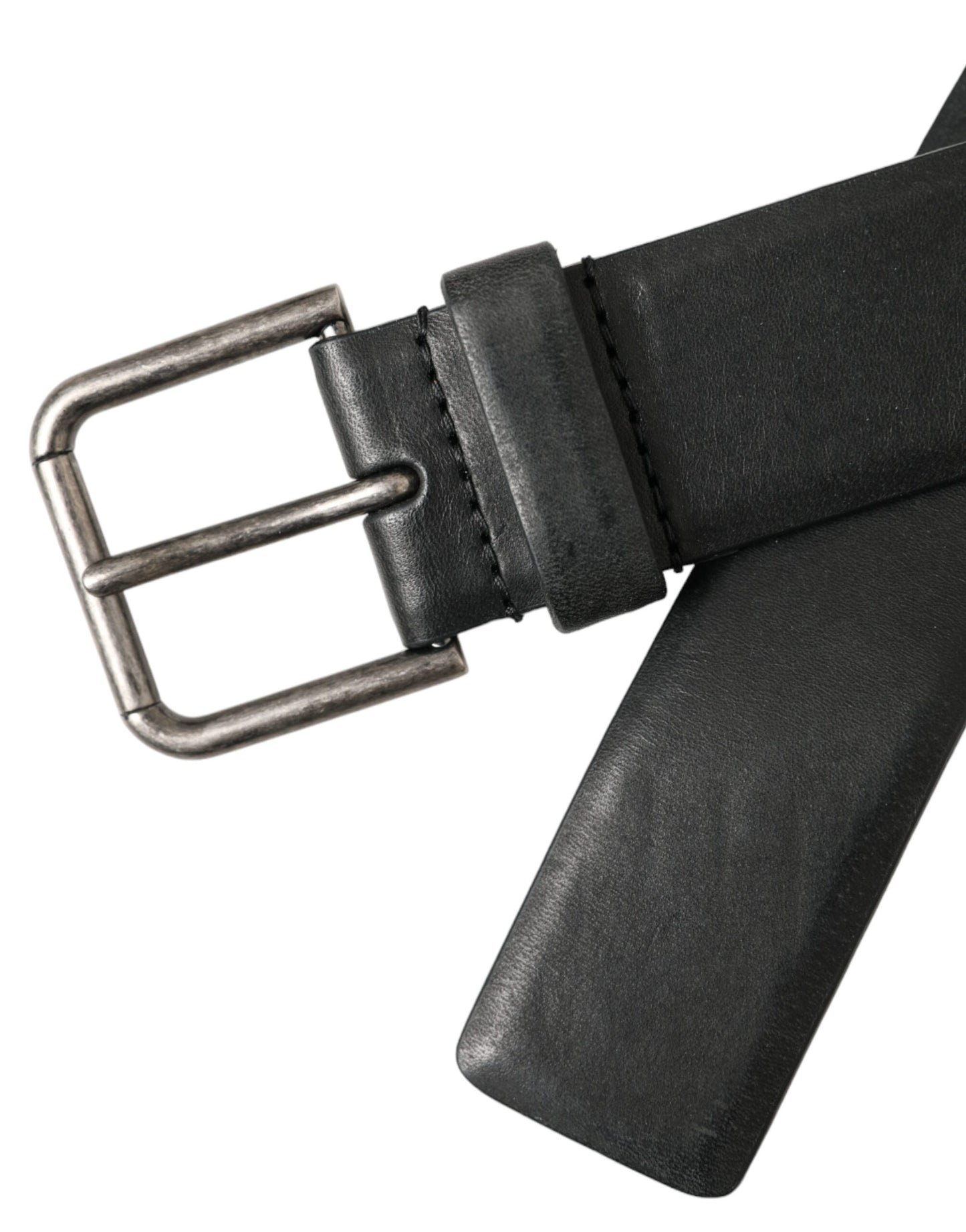 Dolce & Gabbana Cinturón con hebilla de metal plateado en piel de becerro negra