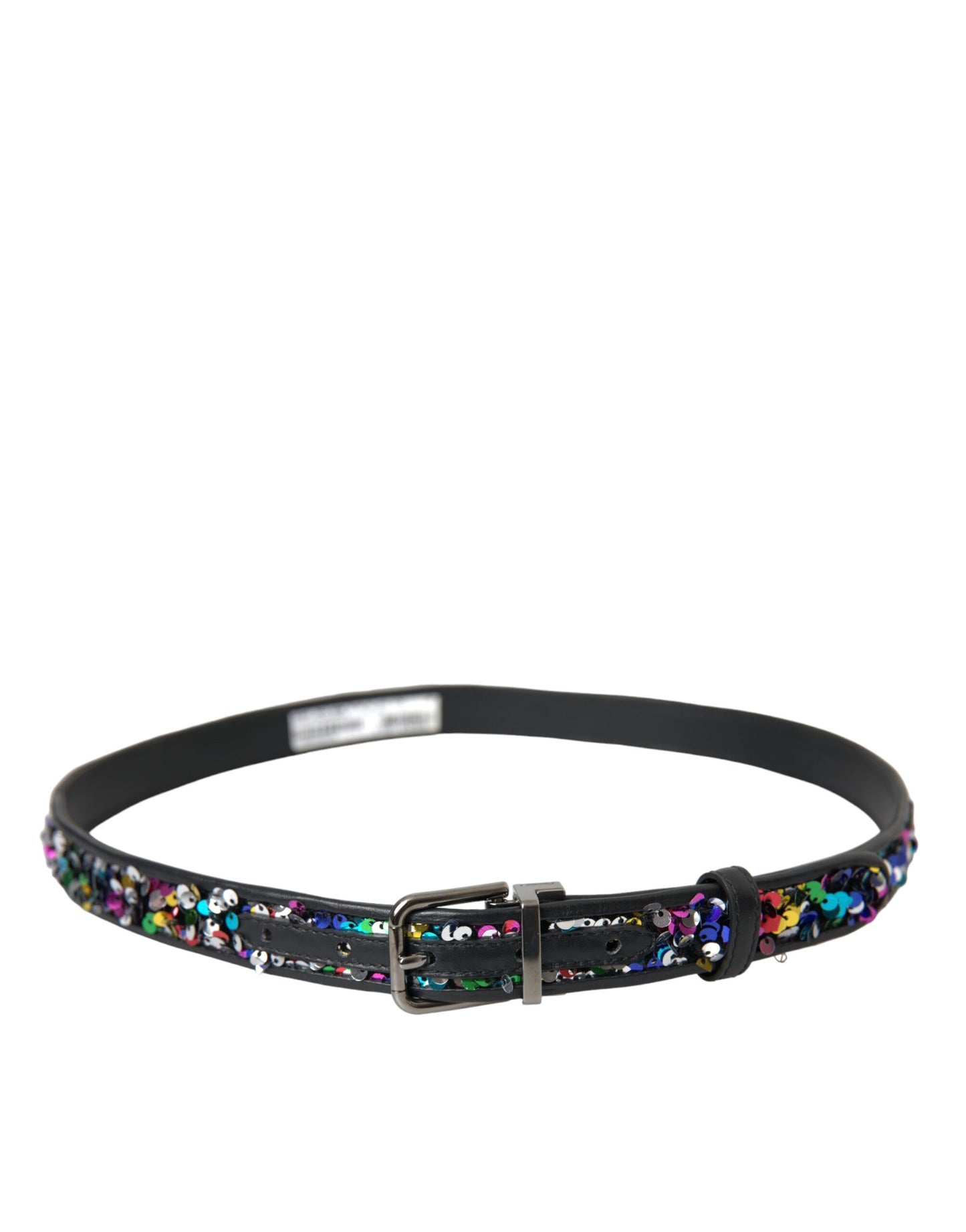 Ceinture Dolce & Gabbana noire à paillettes et boucle en métal argenté pour femme