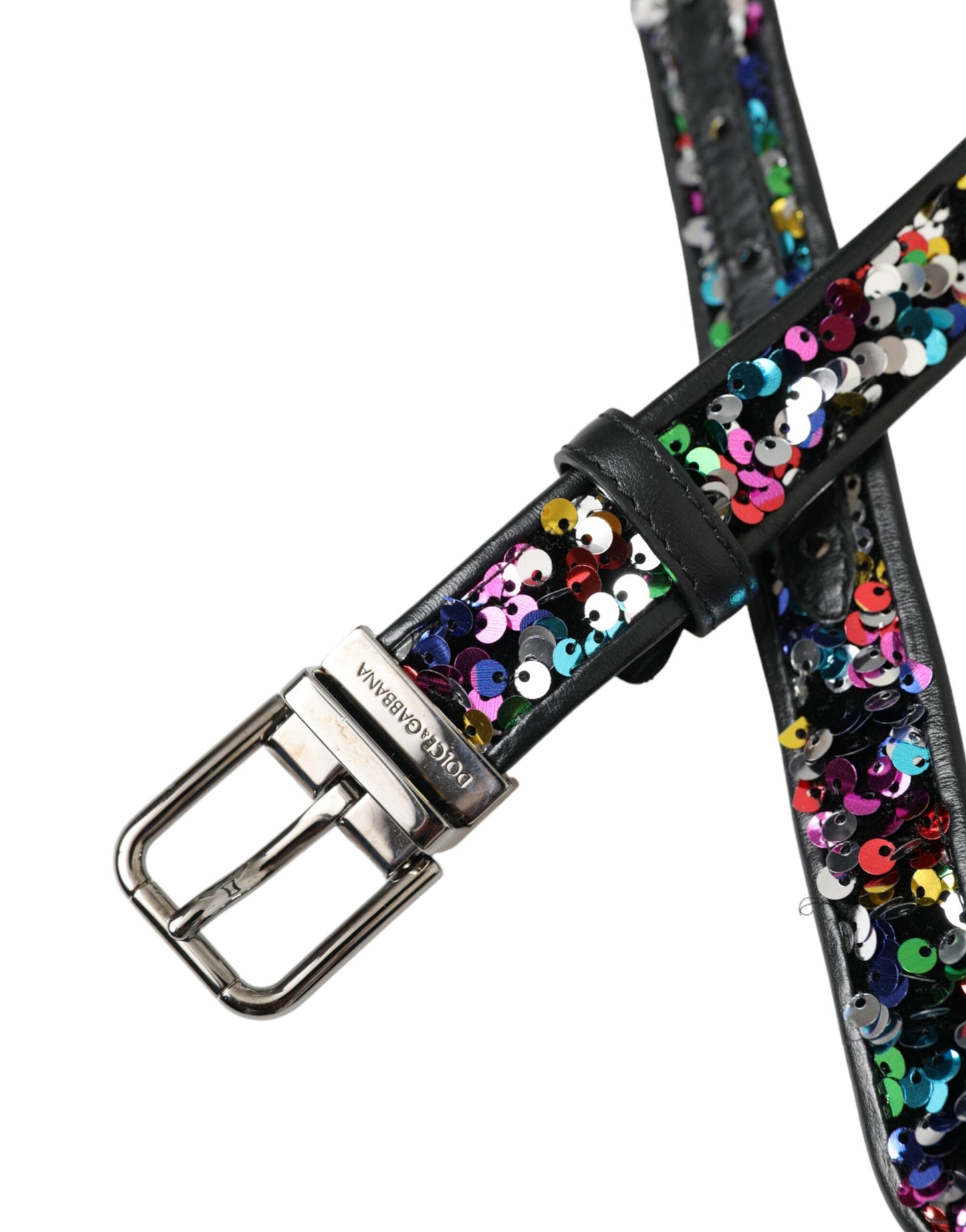Dolce & Gabbana Cinturón De Mujer Con Hebilla De Metal Plateado Y Lentejuelas Negras