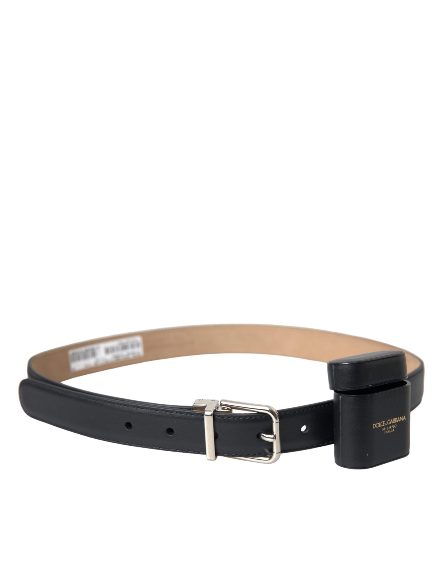 Étui Airpods en cuir noir Dolce & Gabbana avec boucle de ceinture argentée