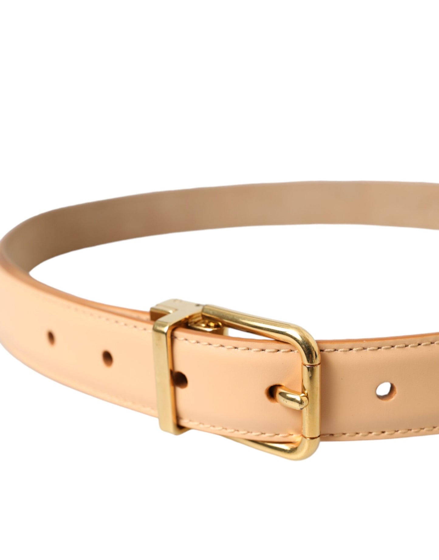 Ceinture Dolce & Gabbana en cuir de veau beige avec boucle en métal doré