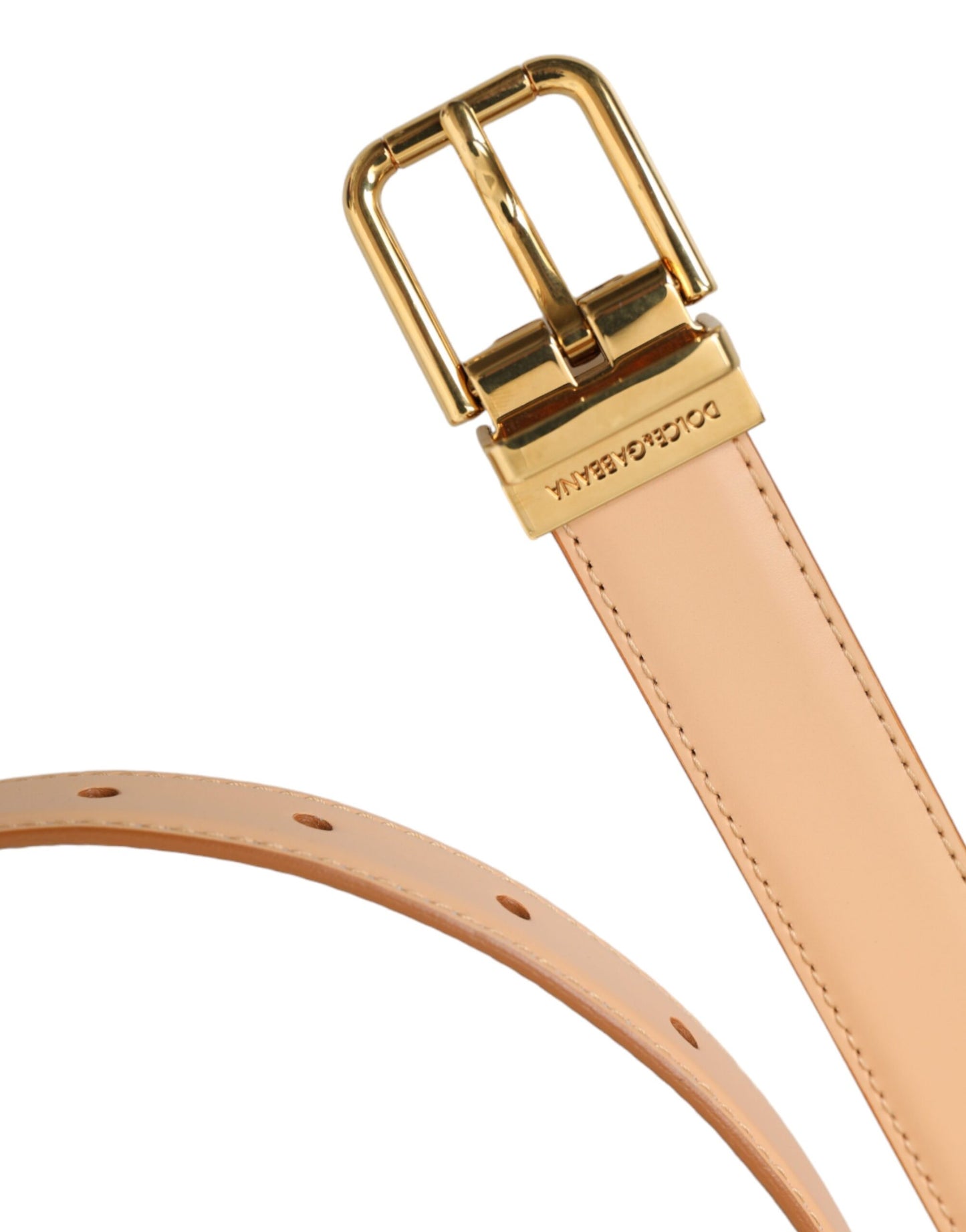 Ceinture Dolce & Gabbana en cuir de veau beige avec boucle en métal doré