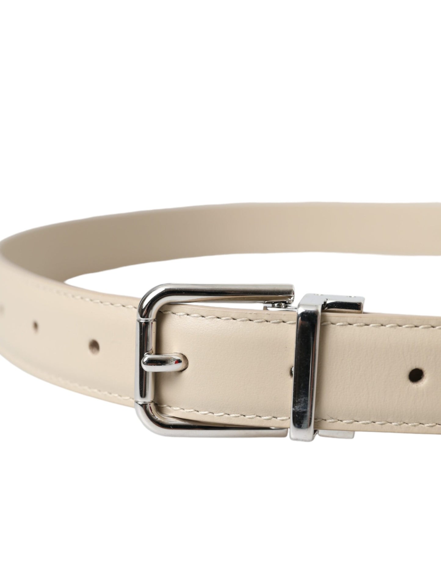 Ceinture Dolce & Gabbana en cuir de veau beige avec boucle en métal argenté