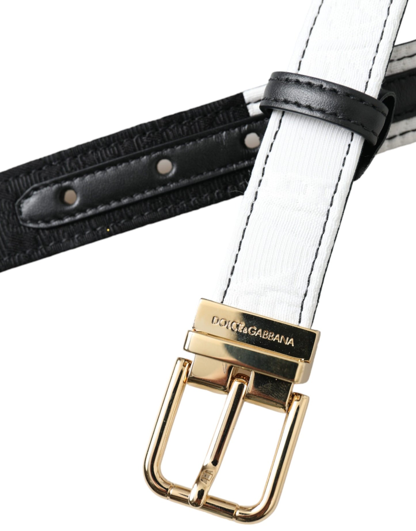 Dolce & Gabbana Cinturón con hebilla de metal dorado con patchwork blanco y negro