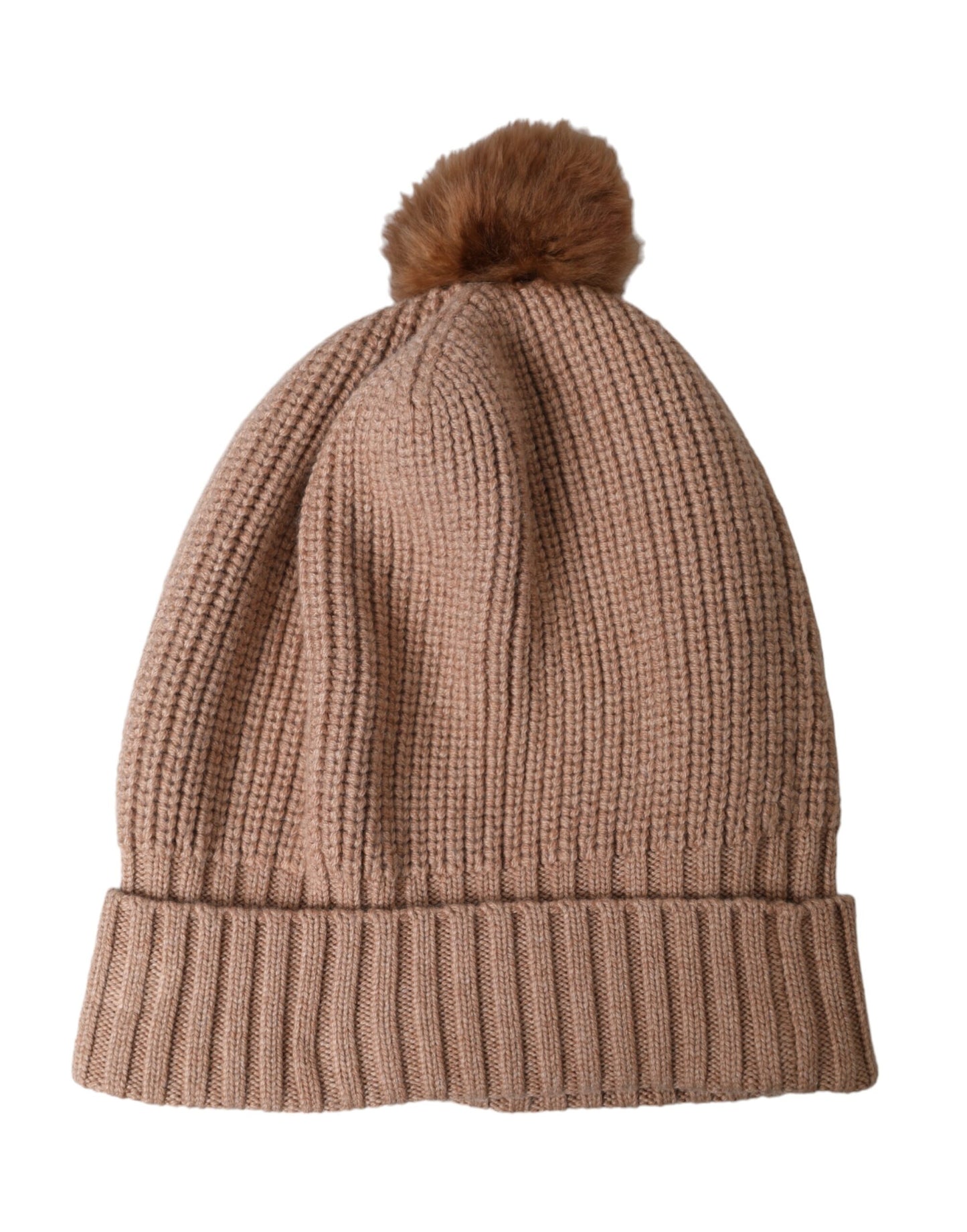 Dolce & Gabbana Gorro de invierno con bola de pelo de punto liso marrón