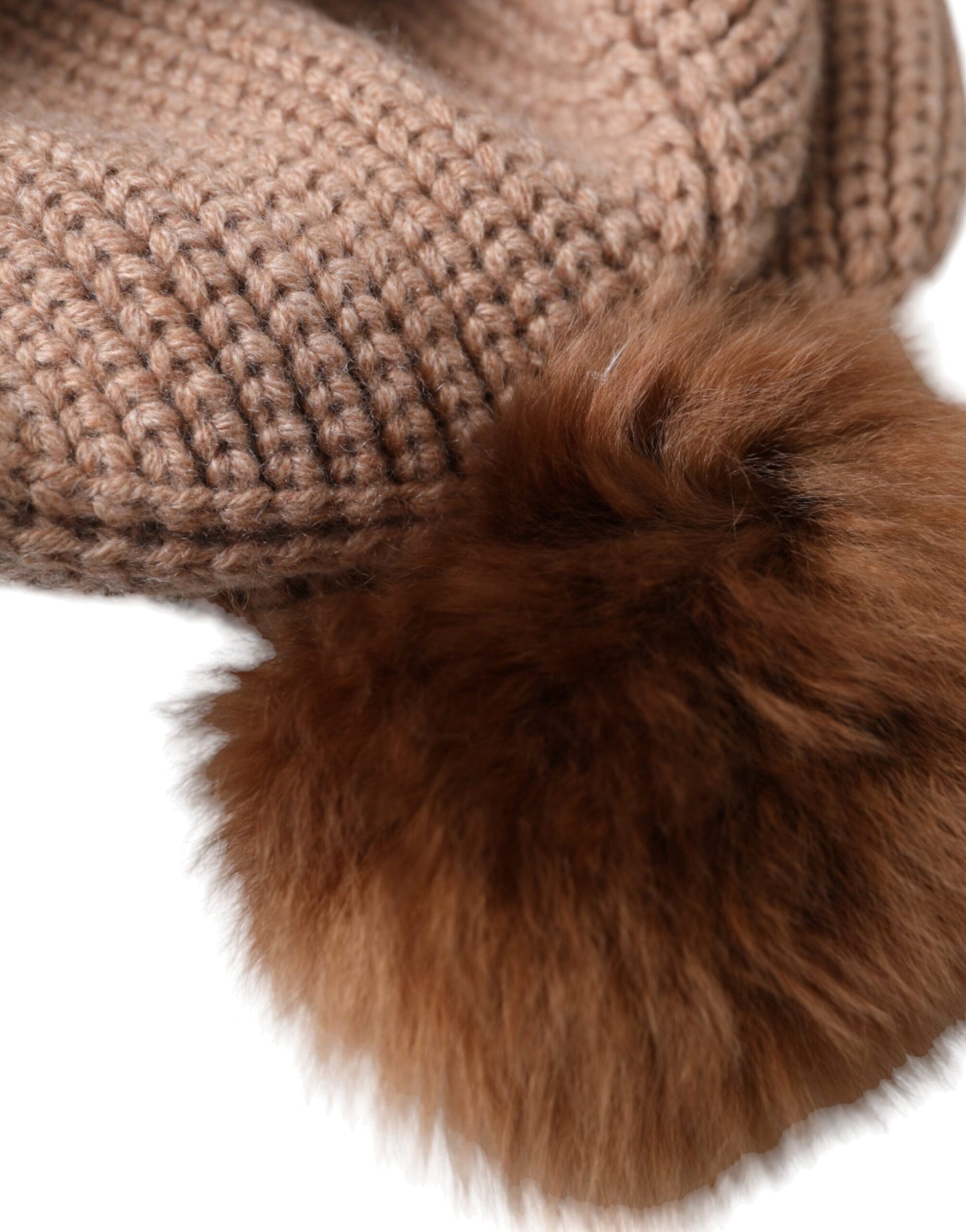 Dolce & Gabbana Gorro de invierno con bola de pelo de punto liso marrón