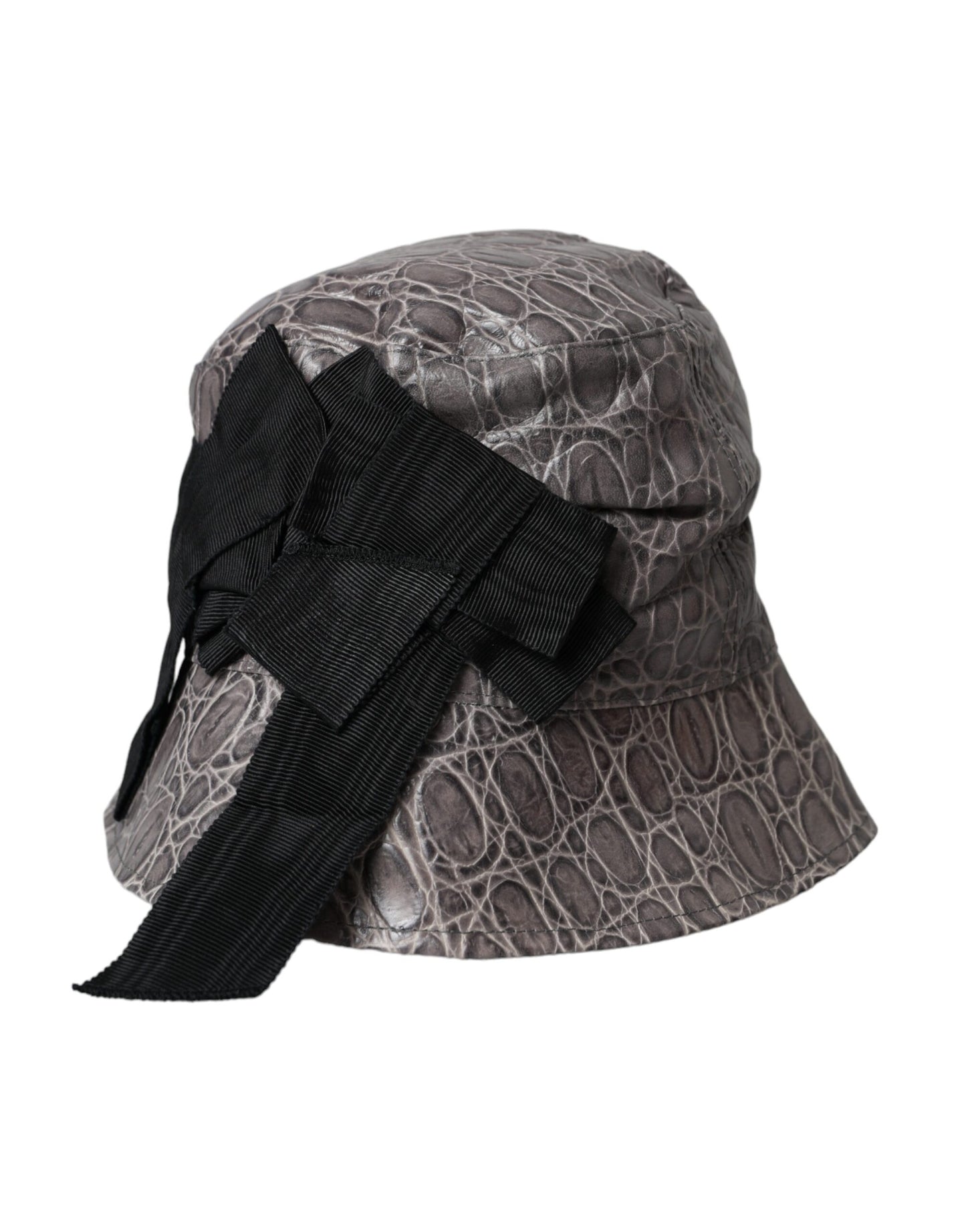 Dolce & Gabbana Sombrero de pescador de cuero estampado negro gris