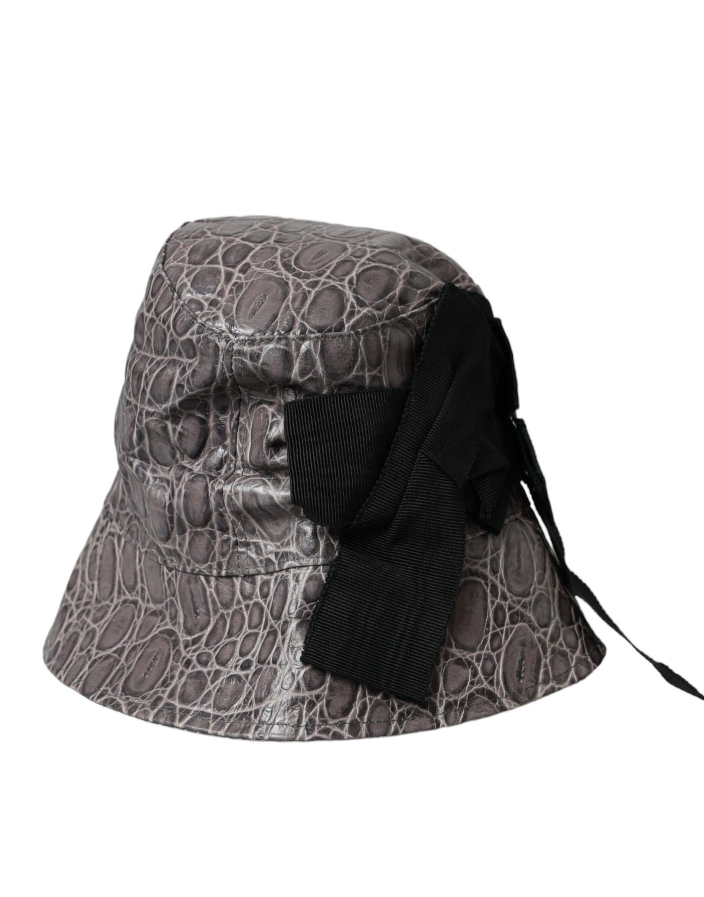 Dolce & Gabbana Sombrero de pescador de cuero estampado negro gris