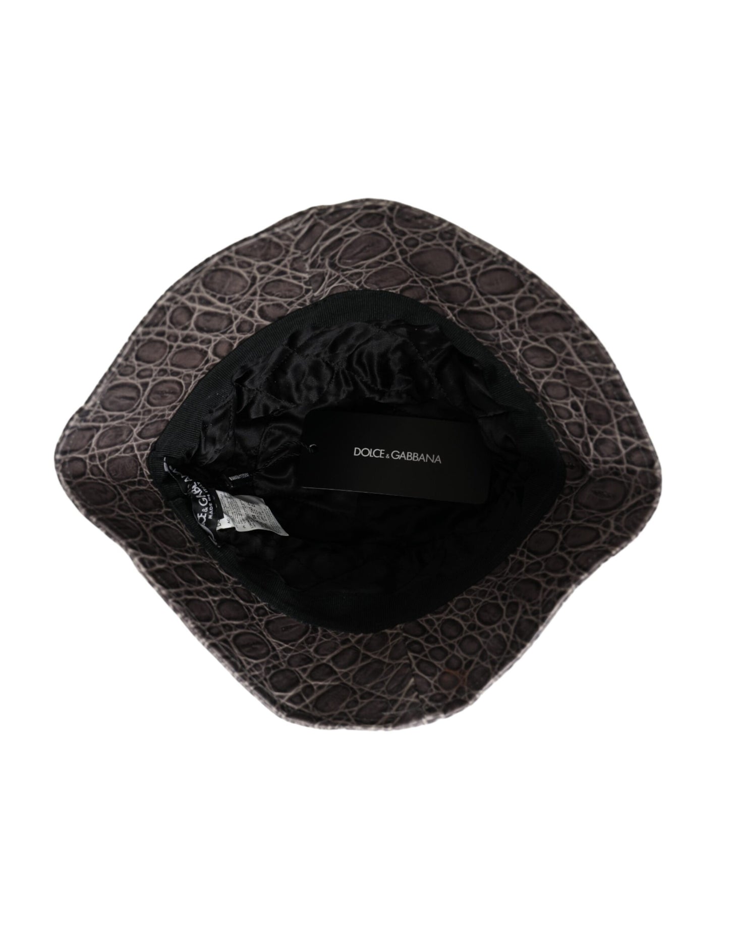 Dolce & Gabbana Sombrero de pescador de cuero estampado negro gris