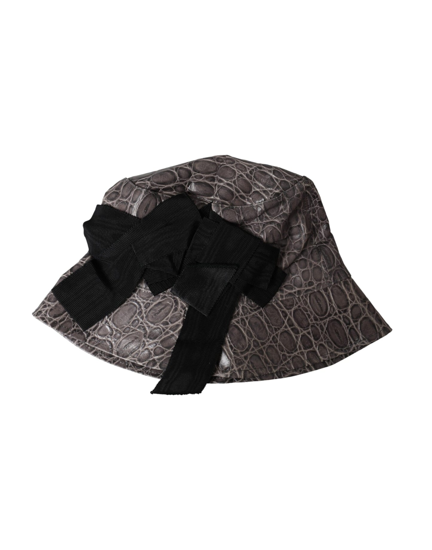 Dolce & Gabbana Sombrero de pescador de cuero estampado negro gris