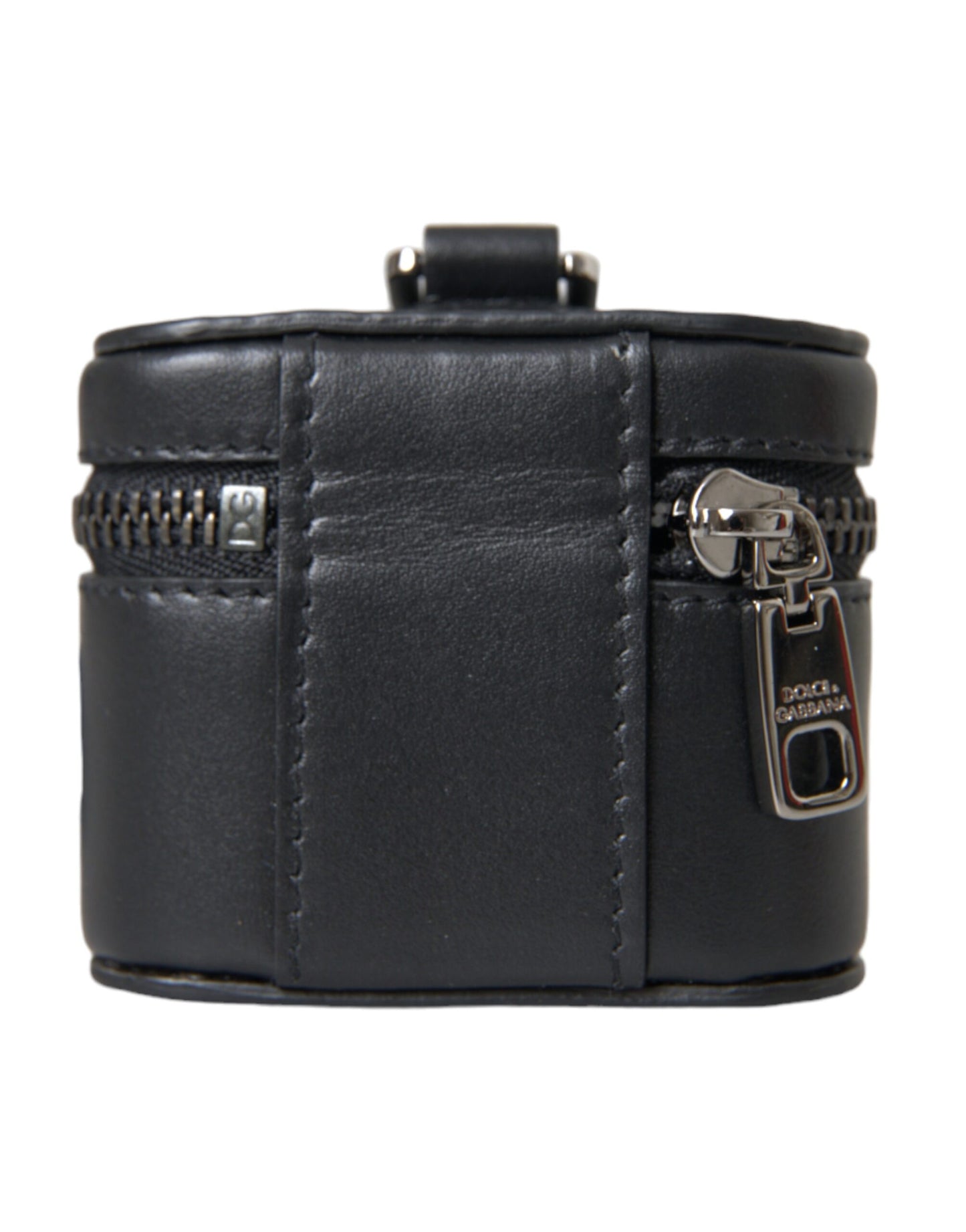 Dolce & Gabbana Estuche para Airpods de metal plateado y cuero con logo DG negro