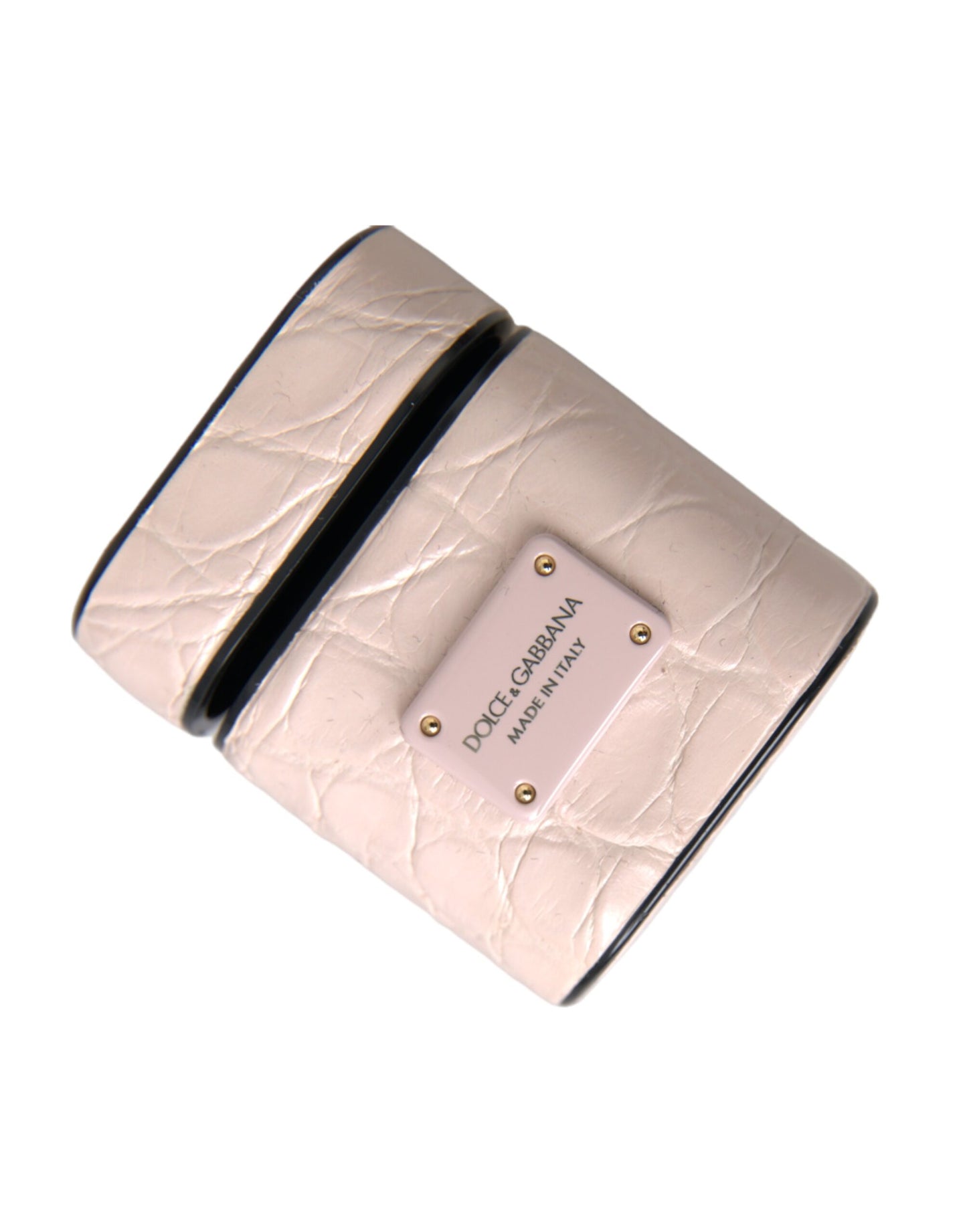 Dolce & Gabbana Estuche para Airpods con placa de metal y cuero rosa claro