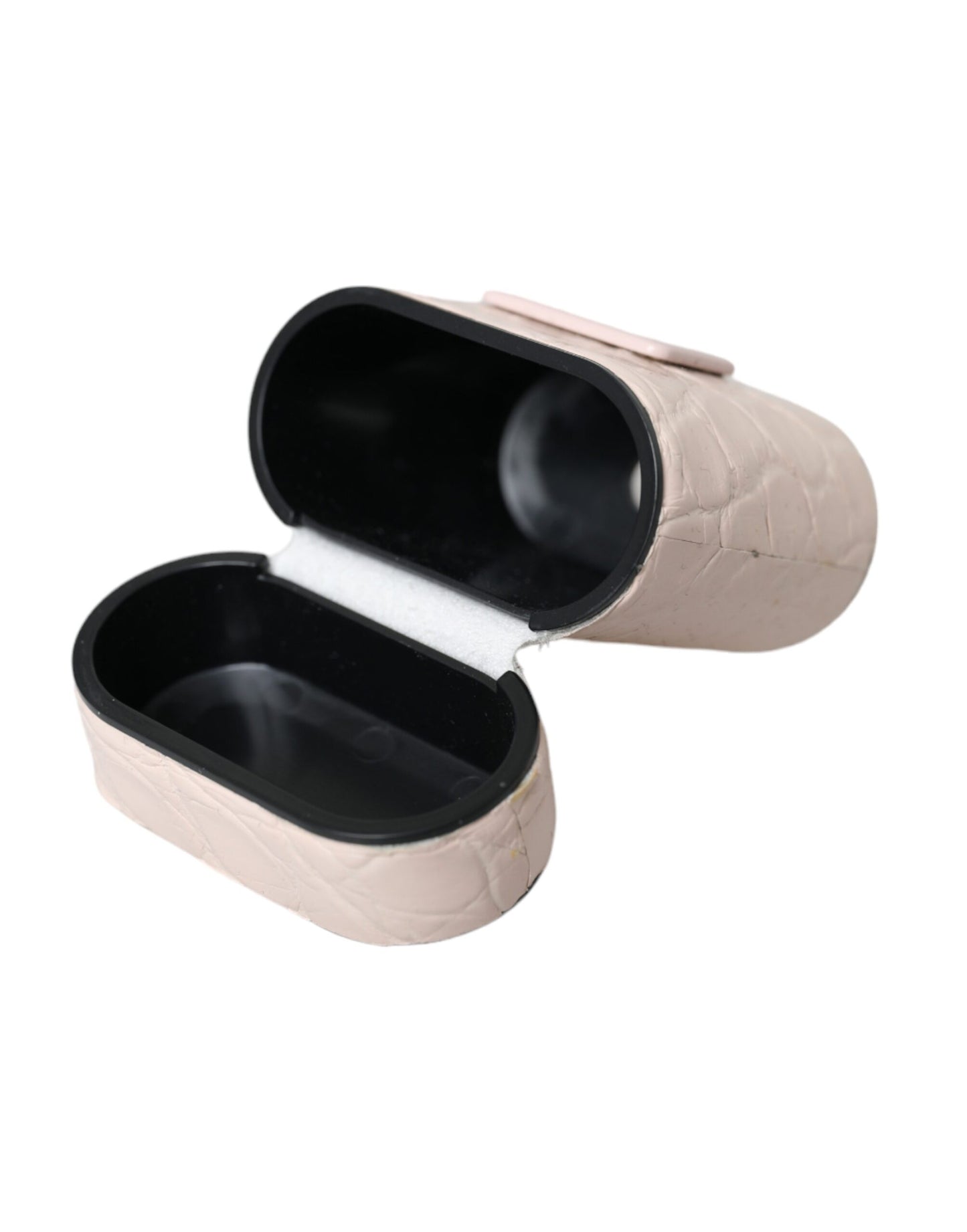 Dolce & Gabbana Estuche para Airpods con placa de metal y cuero rosa claro