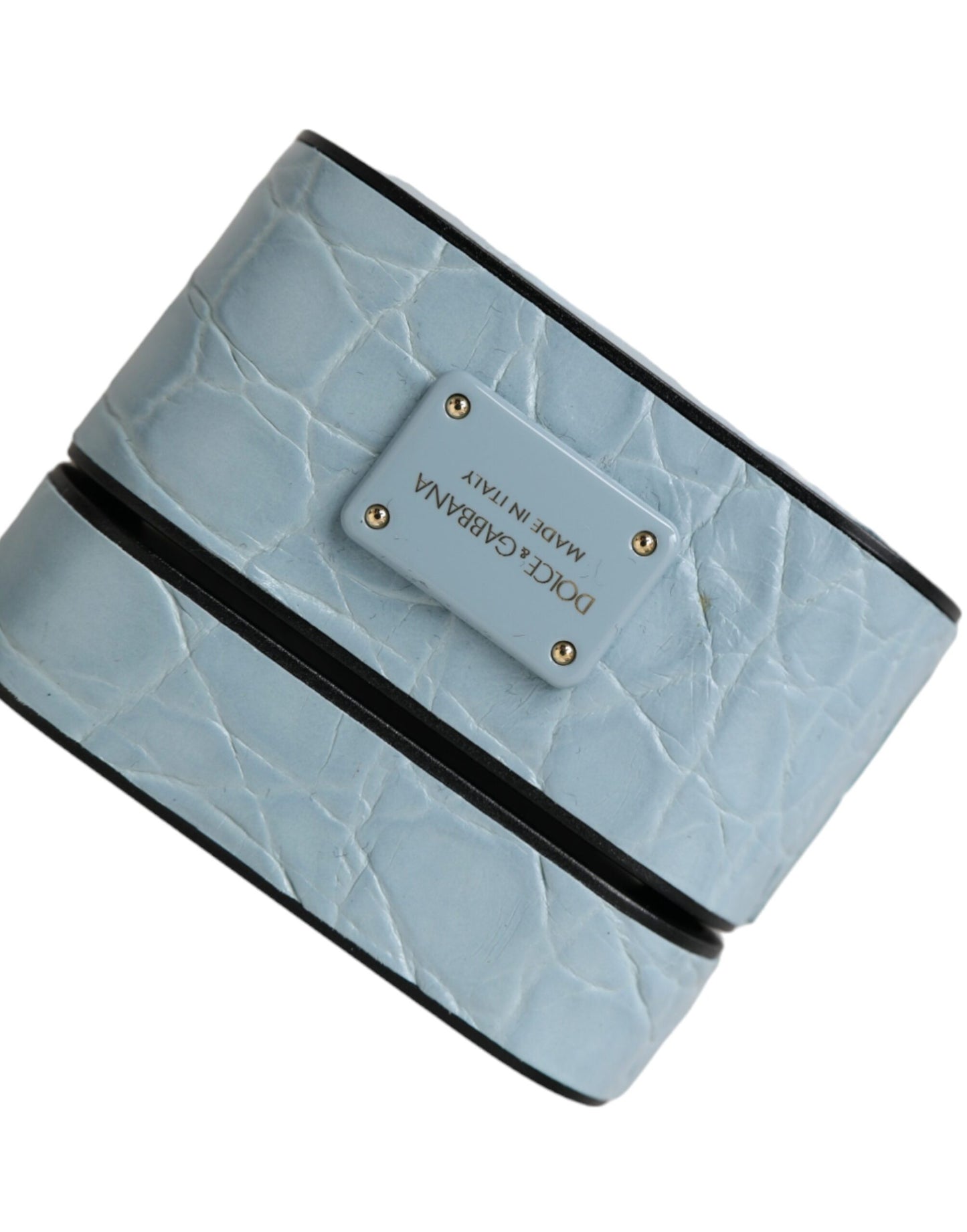 Dolce & Gabbana Estuche para Airpods con placa de metal y cuero azul claro