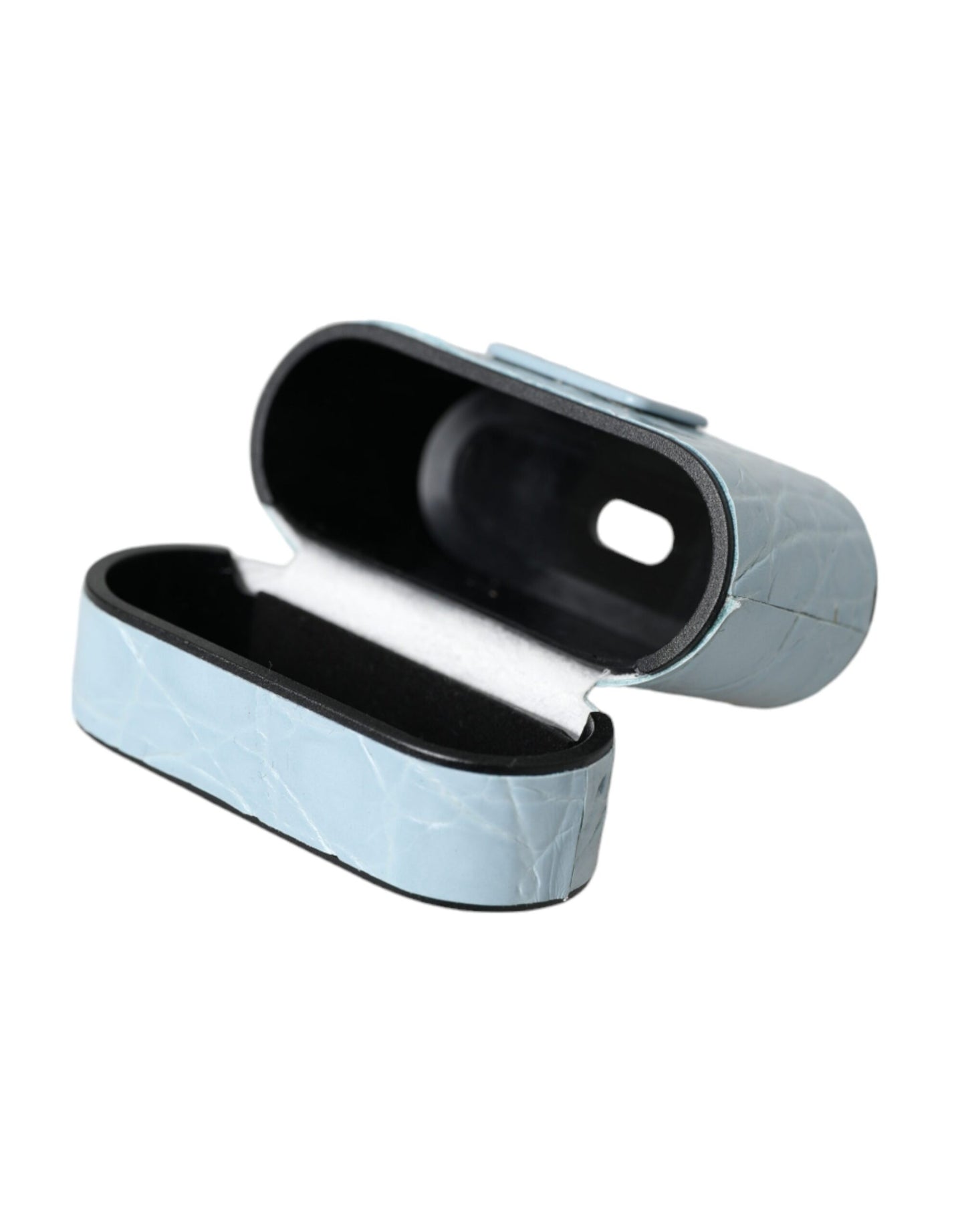 Dolce & Gabbana Estuche para Airpods con placa de metal y cuero azul claro